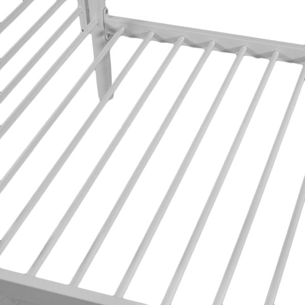 Space-Saving Twin Over Twin White Metal Bunk Bed with Integrated Ladder and Sturdy Iron Frame | Just Better Bunk Beds