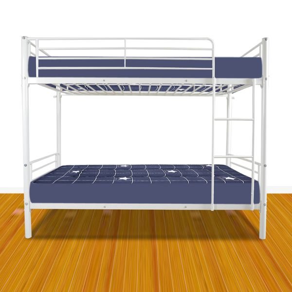 Space-Saving Twin Over Twin White Metal Bunk Bed with Integrated Ladder and Sturdy Iron Frame | Just Better Bunk Beds