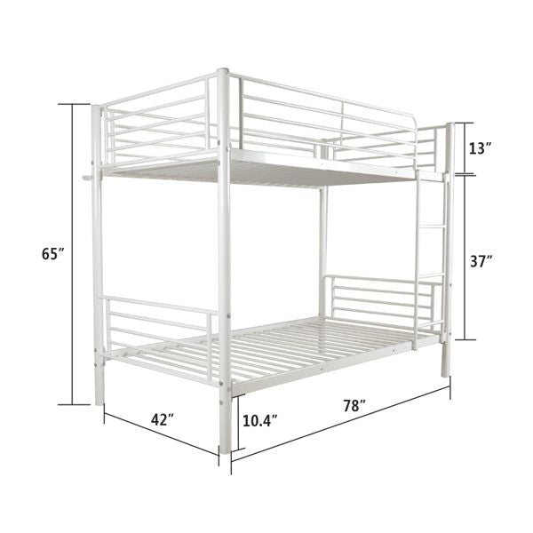 Space-Saving Twin Over Twin White Metal Bunk Bed with Integrated Ladder and Sturdy Iron Frame | Just Better Bunk Beds