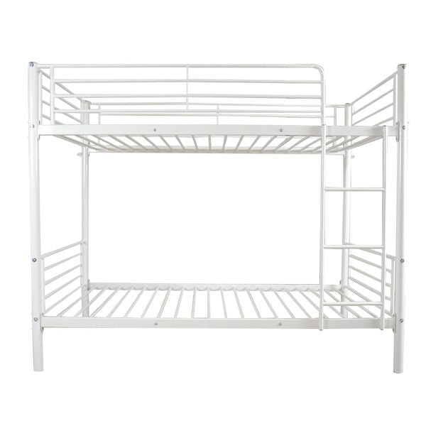 Space-Saving Twin Over Twin White Metal Bunk Bed with Integrated Ladder and Sturdy Iron Frame | Just Better Bunk Beds