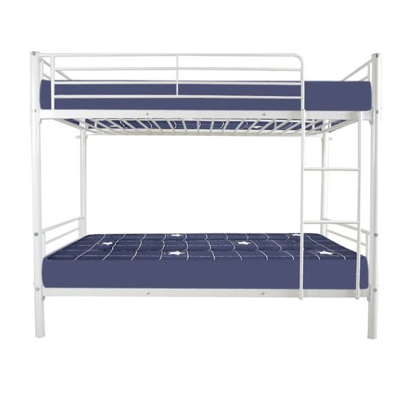 Space-Saving Twin Over Twin White Metal Bunk Bed with Integrated Ladder and Sturdy Iron Frame | Just Better Bunk Beds