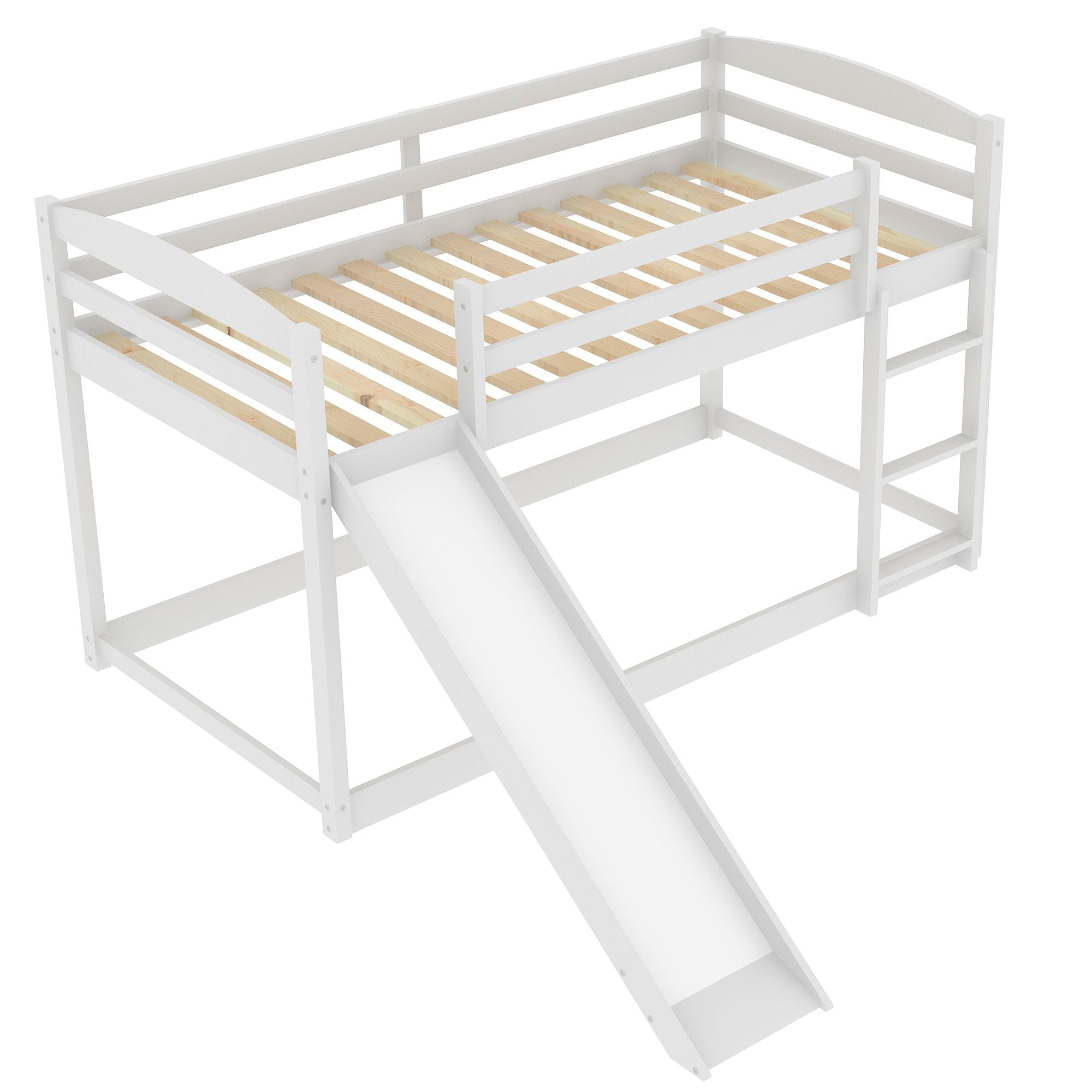 Space-Saving Twin Over Twin Wood Bunk Bed with Convertible Slide and Ladder in Gray | Just Better Bunk Beds