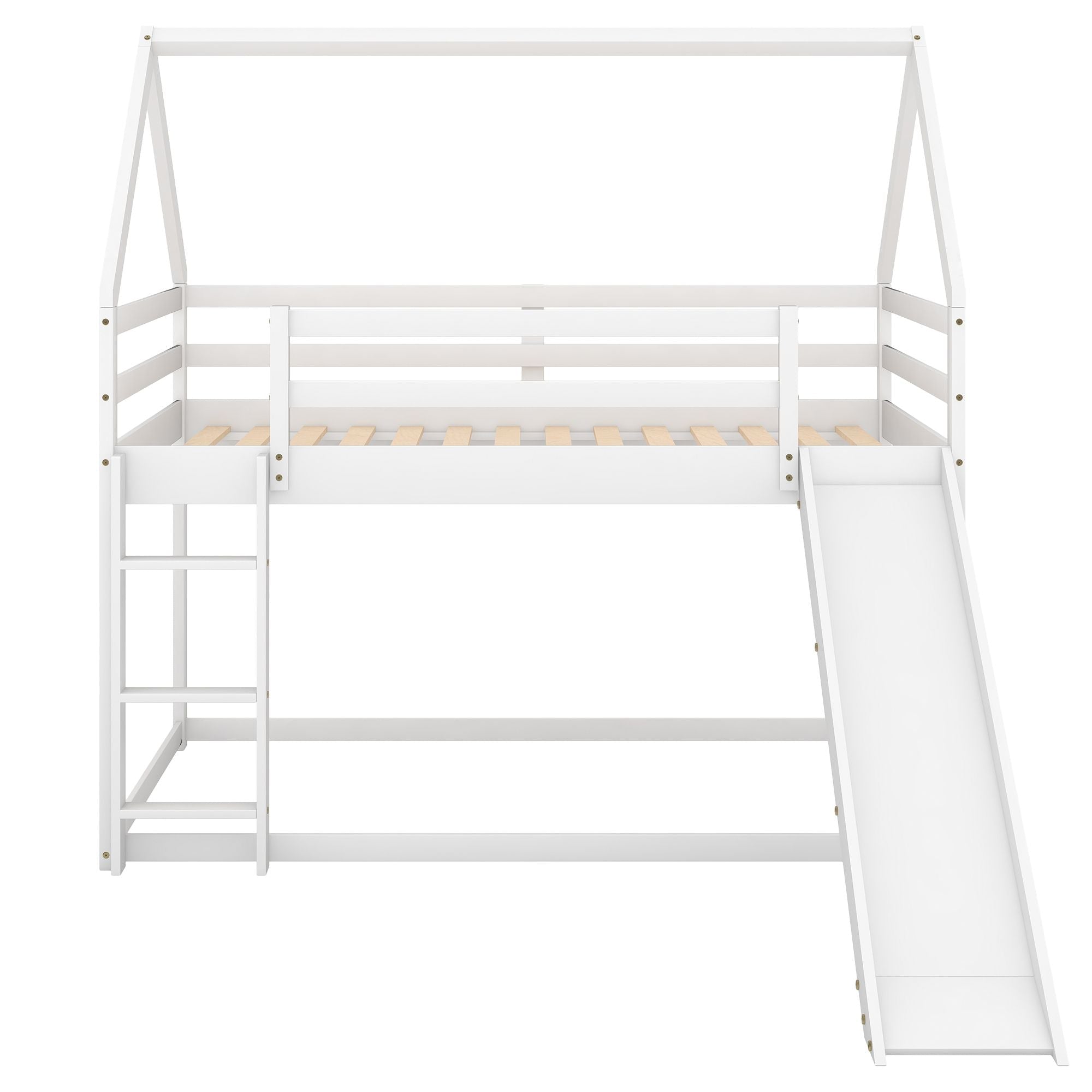 Space-Saving Twin Over Twin Wood Bunk Bed with Slide and Ladder, White or Gray | Just Better Bunk Beds