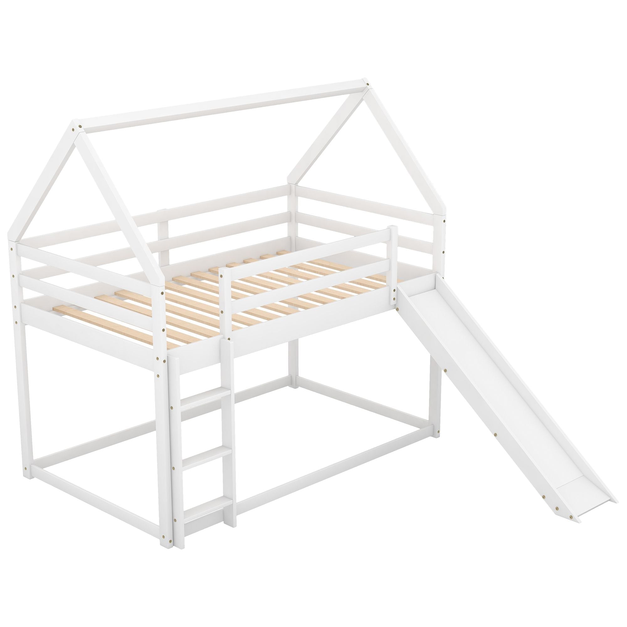Space-Saving Twin Over Twin Wood Bunk Bed with Slide and Ladder, White or Gray | Just Better Bunk Beds