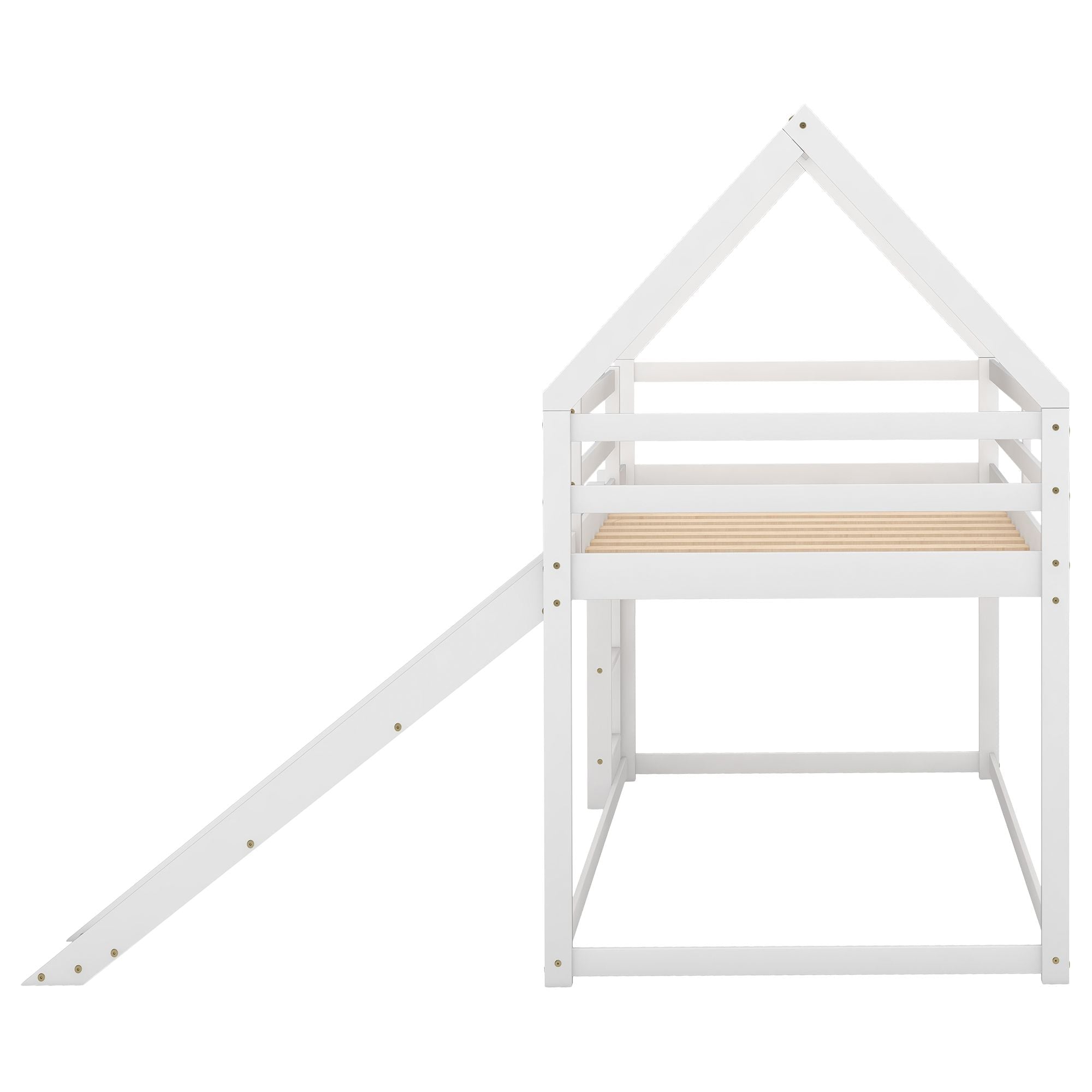 Space-Saving Twin Over Twin Wood Bunk Bed with Slide and Ladder, White or Gray | Just Better Bunk Beds