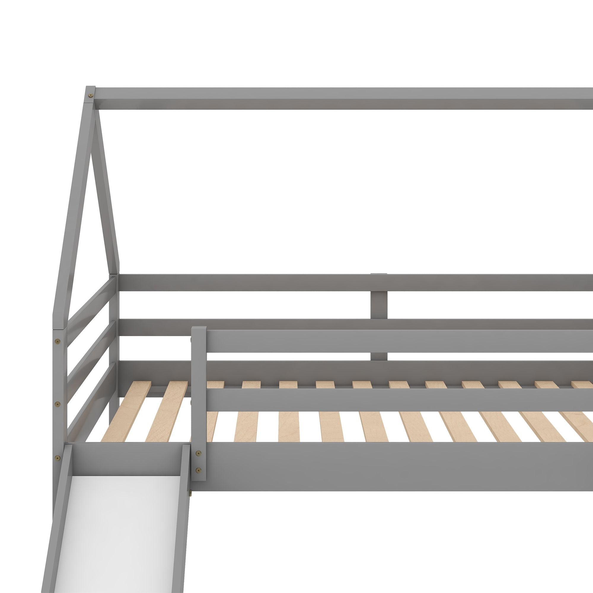 Space-Saving Twin Over Twin Wood Bunk Bed with Slide and Ladder, White or Gray | Just Better Bunk Beds