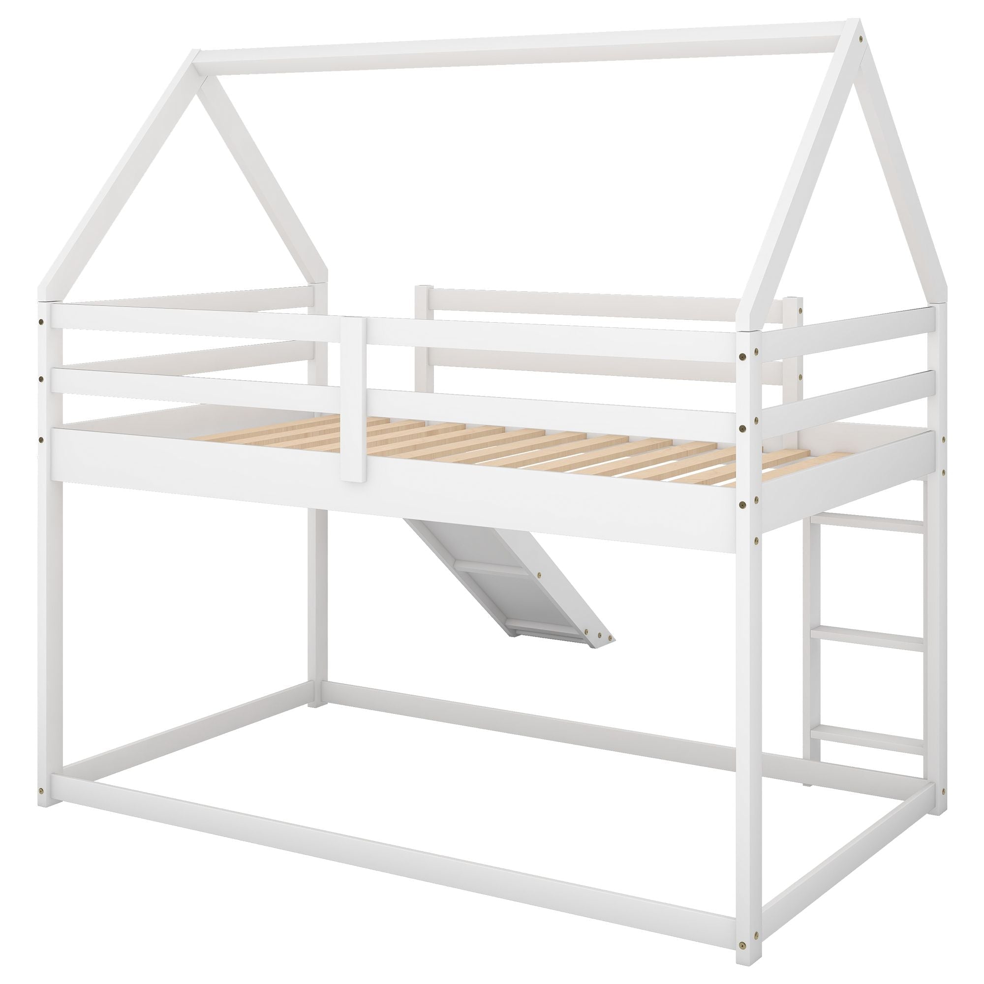 Space-Saving Twin Over Twin Wood Bunk Bed with Slide and Ladder, White or Gray | Just Better Bunk Beds