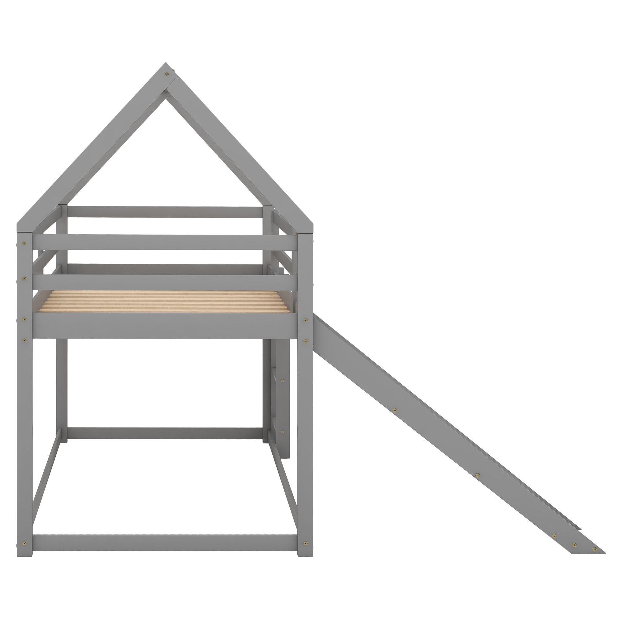 Space-Saving Twin Over Twin Wood Bunk Bed with Slide and Ladder, White or Gray | Just Better Bunk Beds