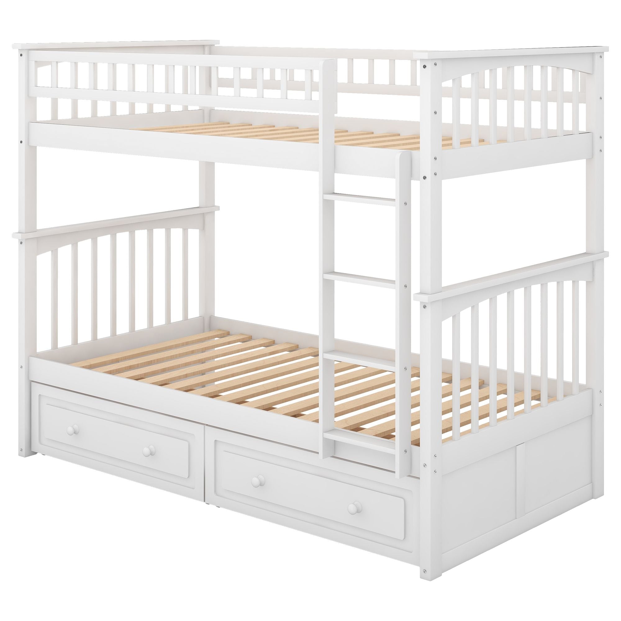 Space-Saving Twin over Twin Wood Bunk Bed with Storage Drawers and Convertible Design in White | Just Better Bunk Beds