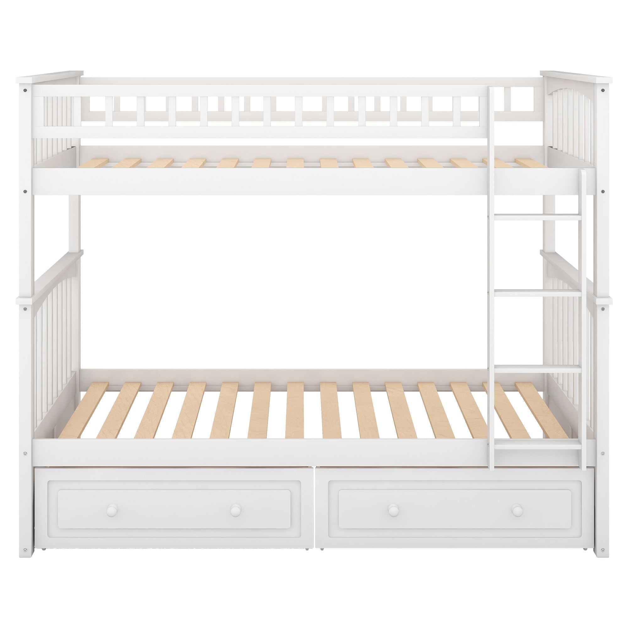 Space-Saving Twin over Twin Wood Bunk Bed with Storage Drawers and Convertible Design in White | Just Better Bunk Beds