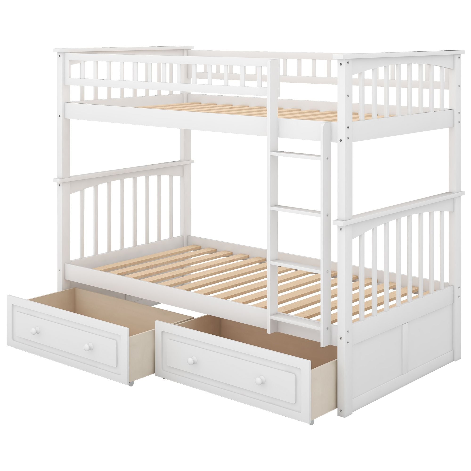 Space-Saving Twin over Twin Wood Bunk Bed with Storage Drawers and Convertible Design in White | Just Better Bunk Beds