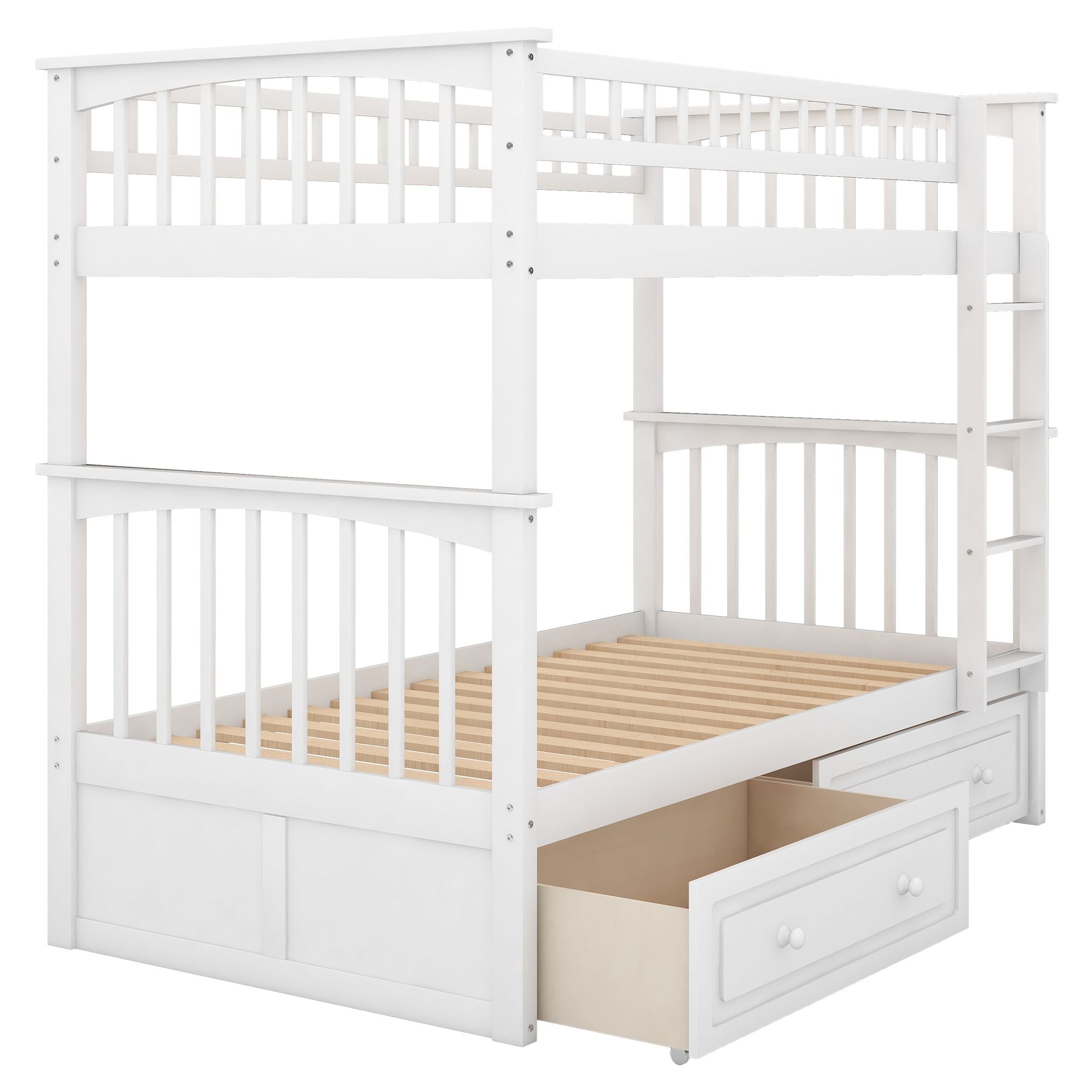 Space-Saving Twin over Twin Wood Bunk Bed with Storage Drawers and Convertible Design in White | Just Better Bunk Beds
