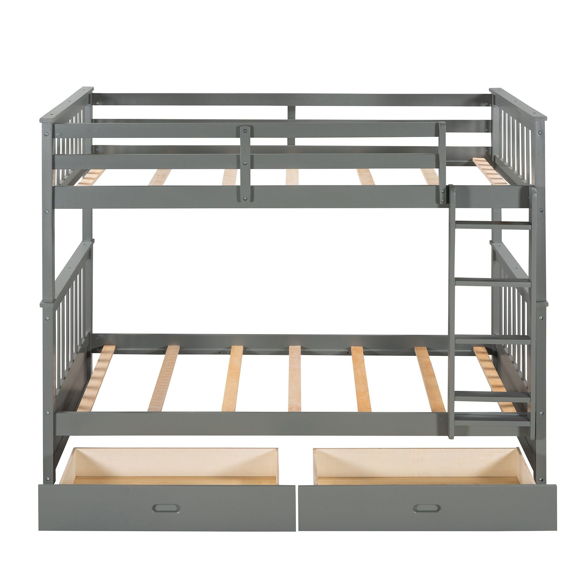 Space-Saving Twin Over Twin Wood Bunk Bed with Storage Drawers and Ladders, Gray | Just Better Bunk Beds