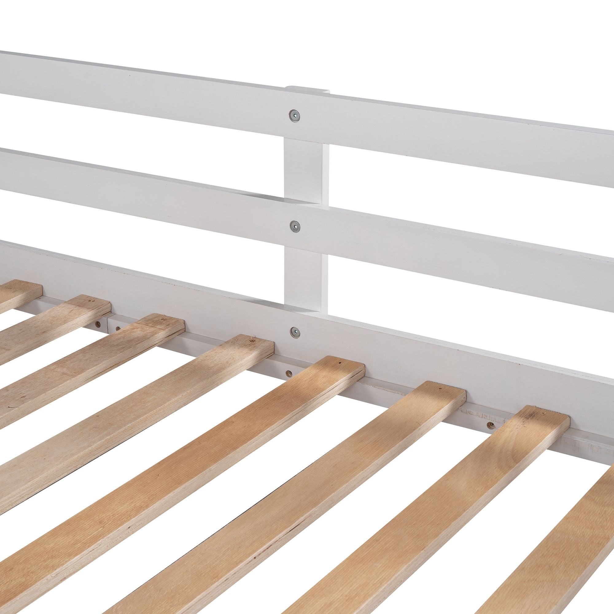 Space-Saving Twin Over Twin Wood Bunk Bed with Trundle and 3 Storage Stairs in White | Just Better Bunk Beds