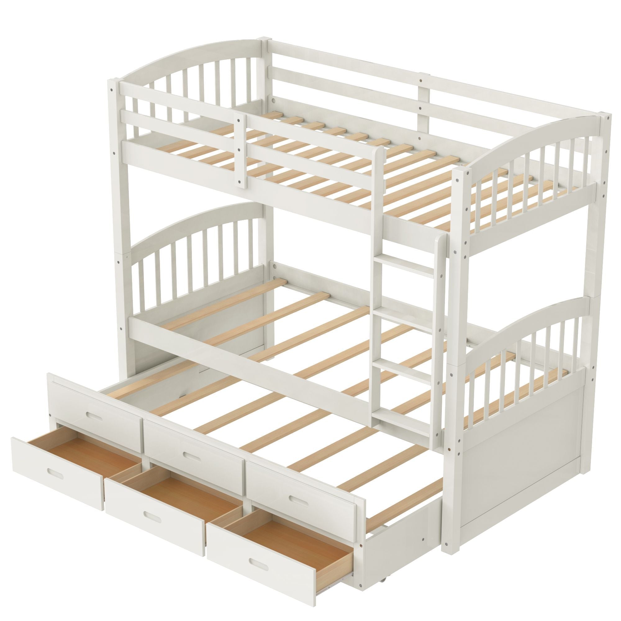 Space-Saving Twin Over Twin Wood Bunk Bed with Trundle and Storage Drawers in White or Espresso | Just Better Bunk Beds