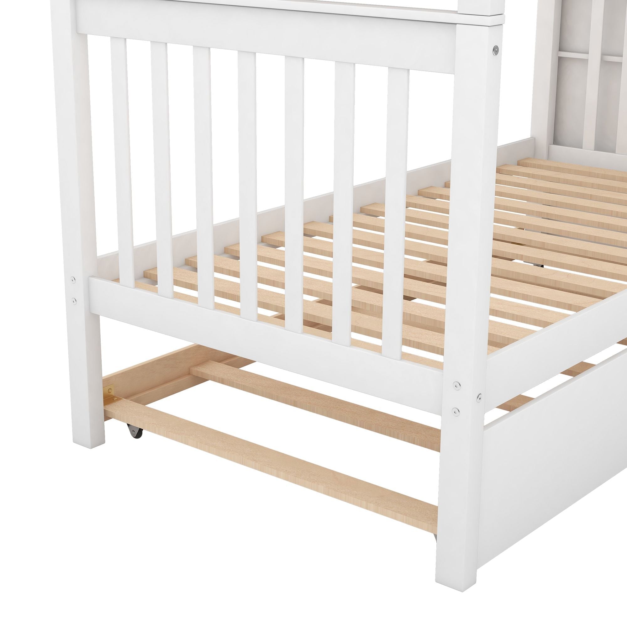 Space-Saving Twin Over Twin Wood Bunk Bed with Trundle and Storage in White or Gray | Just Better Bunk Beds