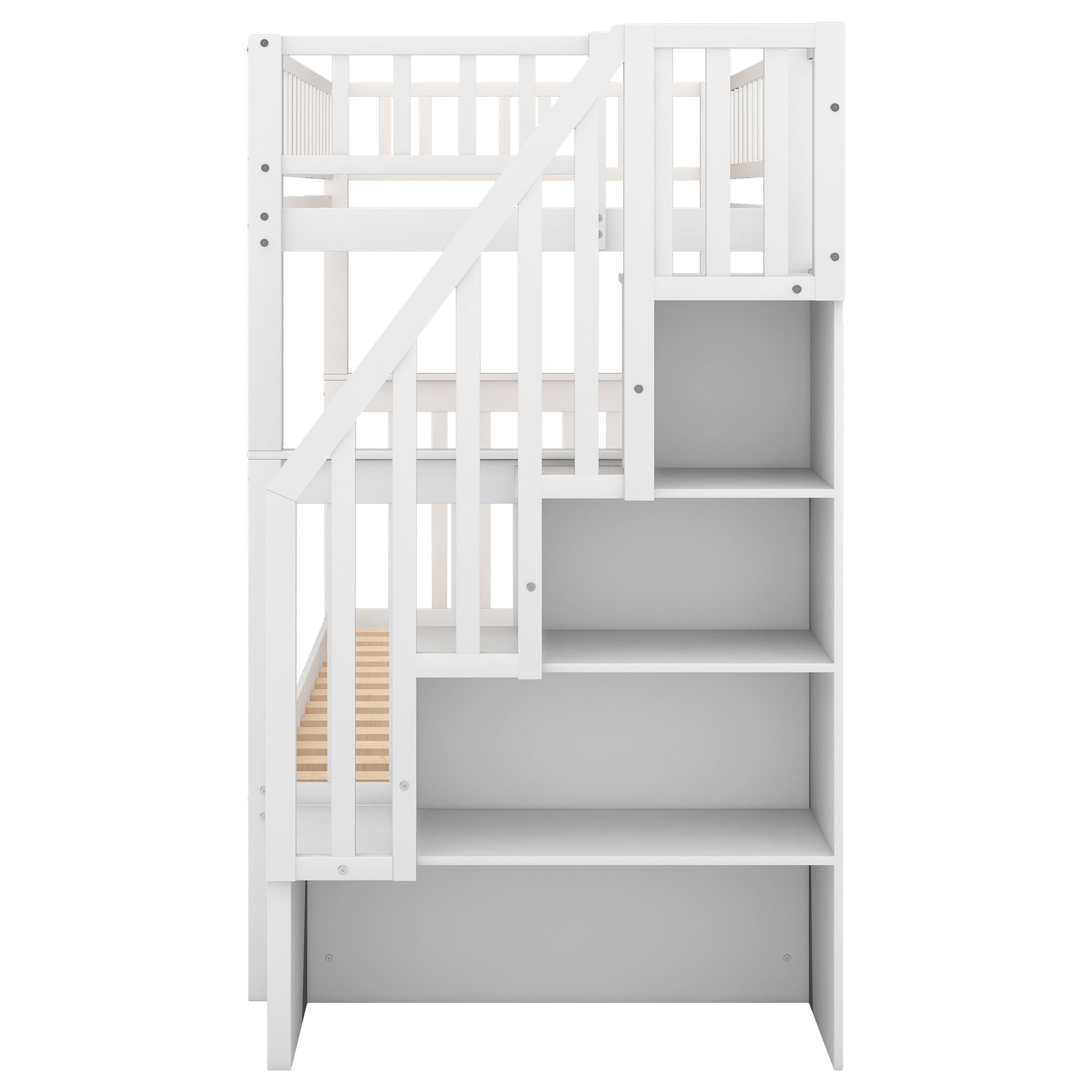 Space-Saving Twin Over Twin Wood Bunk Bed with Trundle and Storage in White or Gray | Just Better Bunk Beds