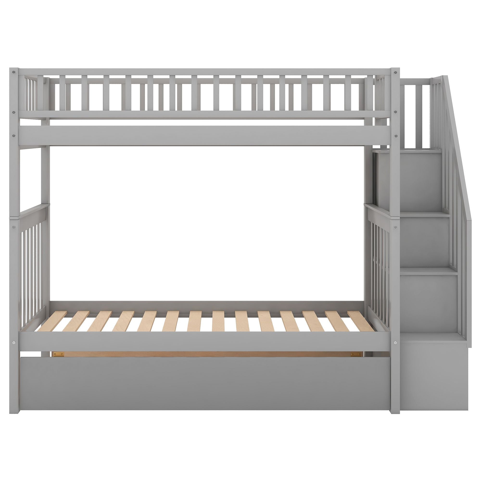 Space-Saving Twin Over Twin Wood Bunk Bed with Trundle and Storage in White or Gray | Just Better Bunk Beds