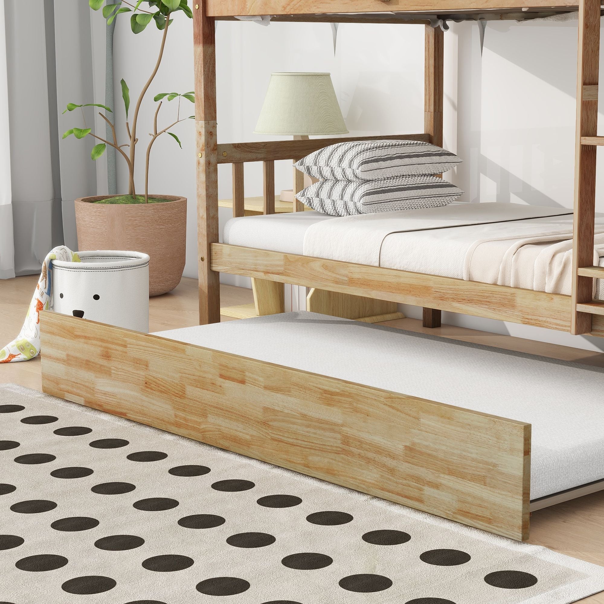 Twin Over Twin Bunk Bed with Trundle and Storage Stairs | Just Better Bunk Beds