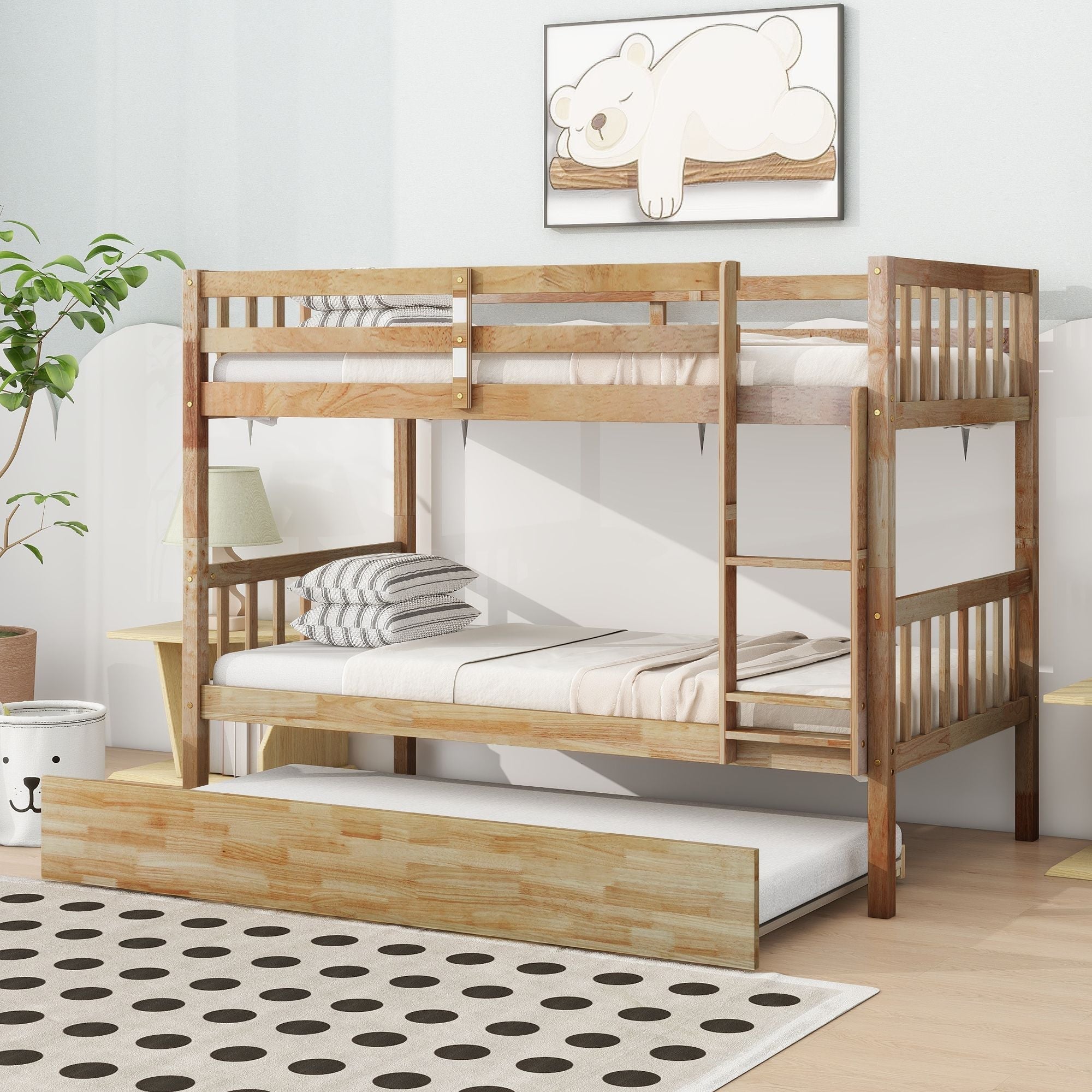 Twin Over Twin Bunk Bed with Trundle and Storage Stairs | Just Better Bunk Beds