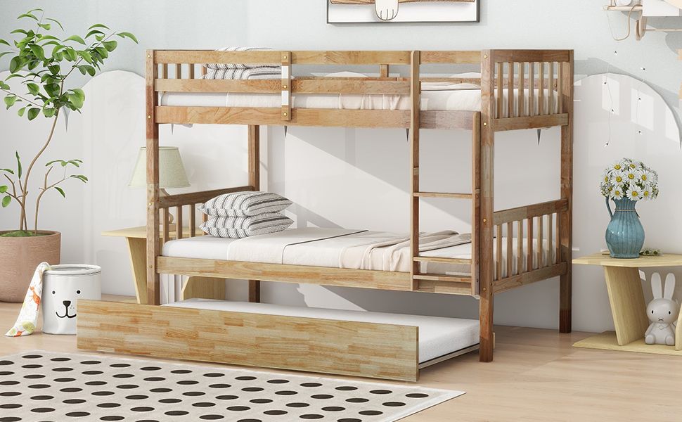 Twin Over Twin Bunk Bed with Trundle and Storage Stairs | Just Better Bunk Beds
