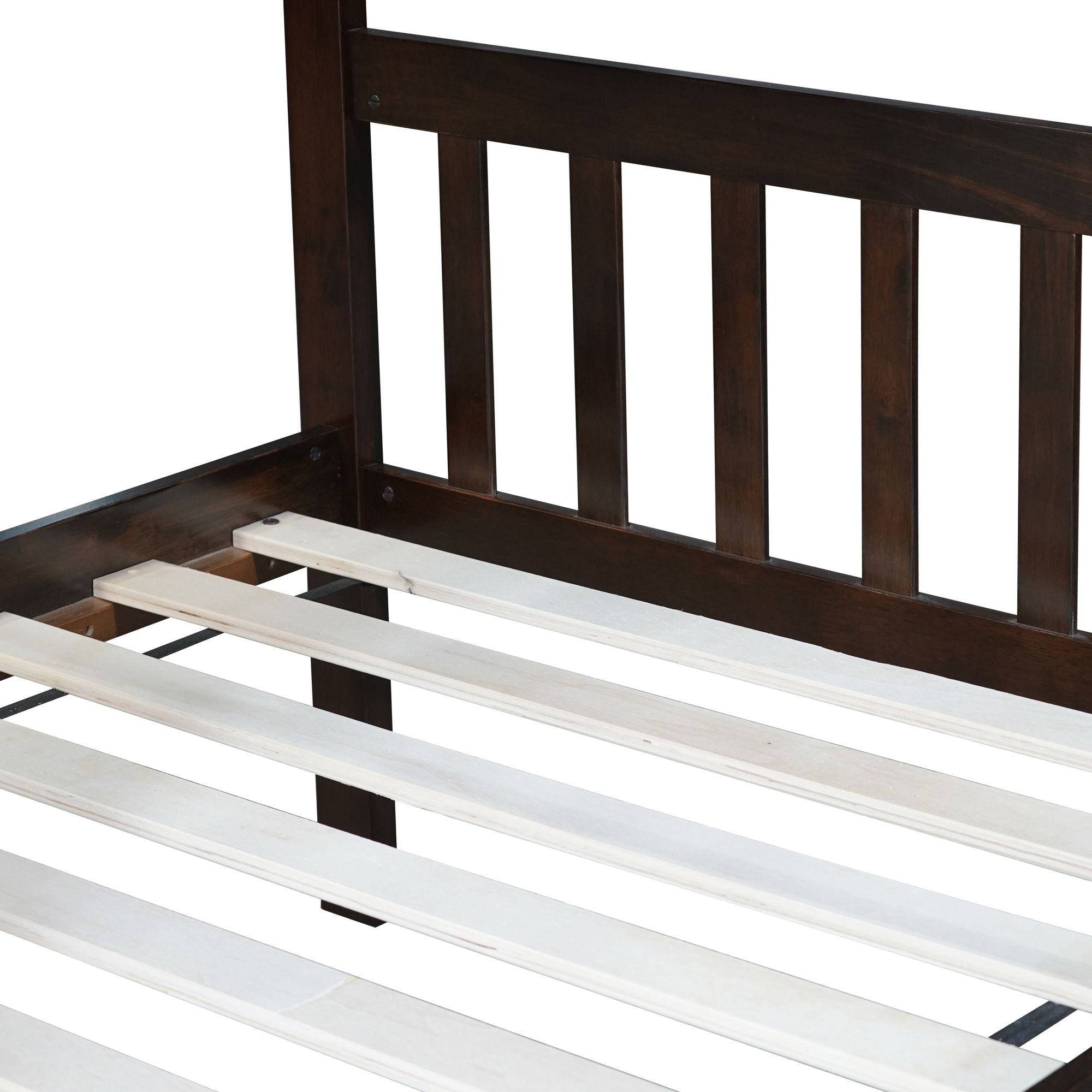 Space-Saving Twin Over Twin Wood Bunk Bed with Trundle, Ladder, and Guardrails in Espresso | Just Better Bunk Beds