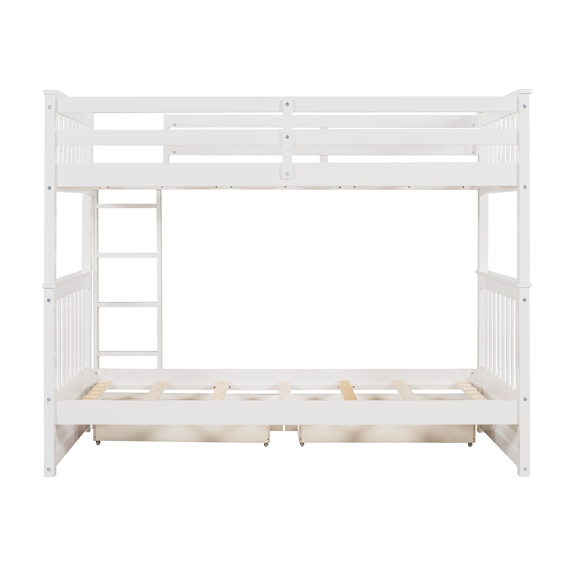 Space-Saving Twin Over Twin Wood Bunk Bed with Two Storage Drawers and Ladders in Multiple Finishes | Just Better Bunk Beds