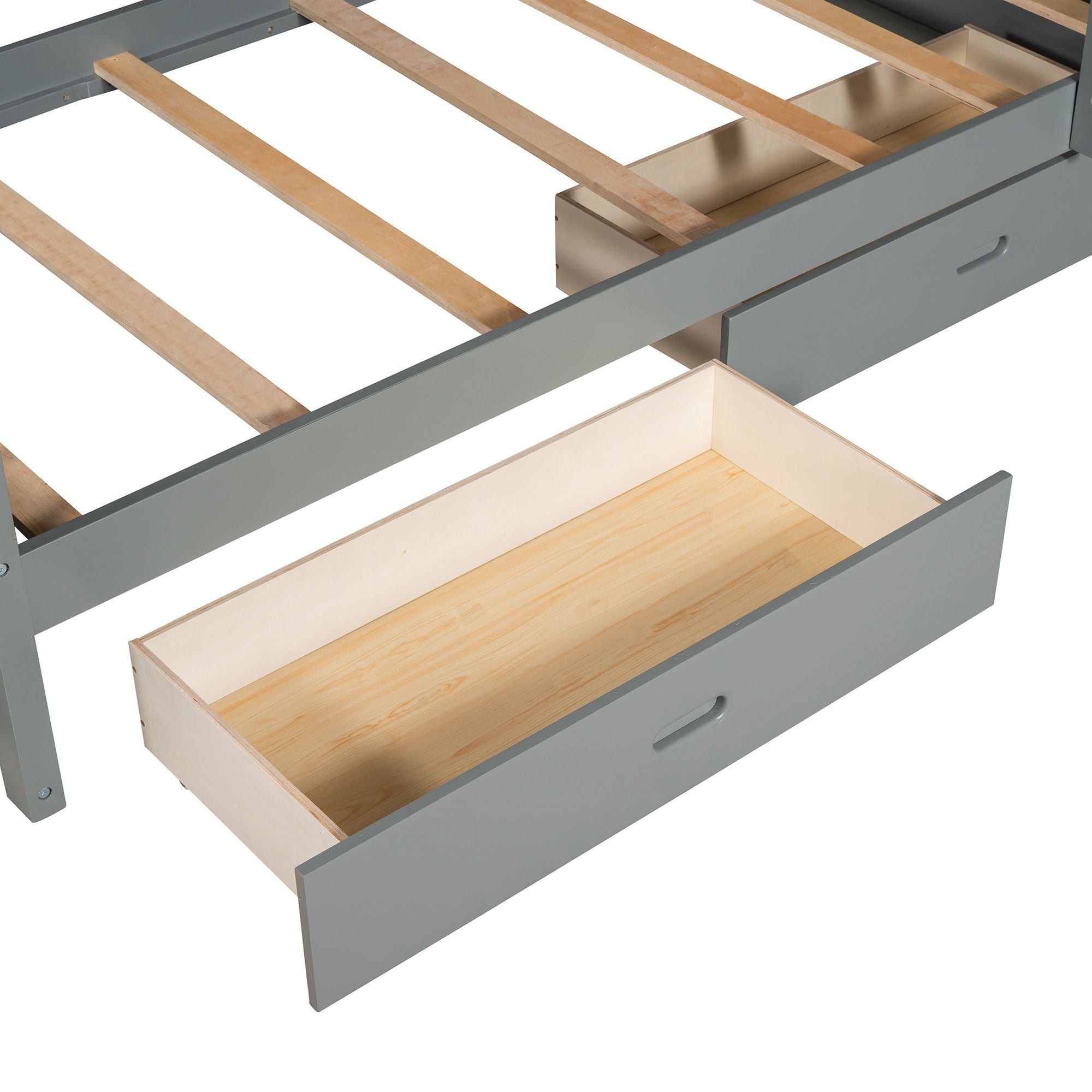 Space-Saving Twin Over Twin Wood Bunk Bed with Two Storage Drawers and Ladders in Multiple Finishes | Just Better Bunk Beds
