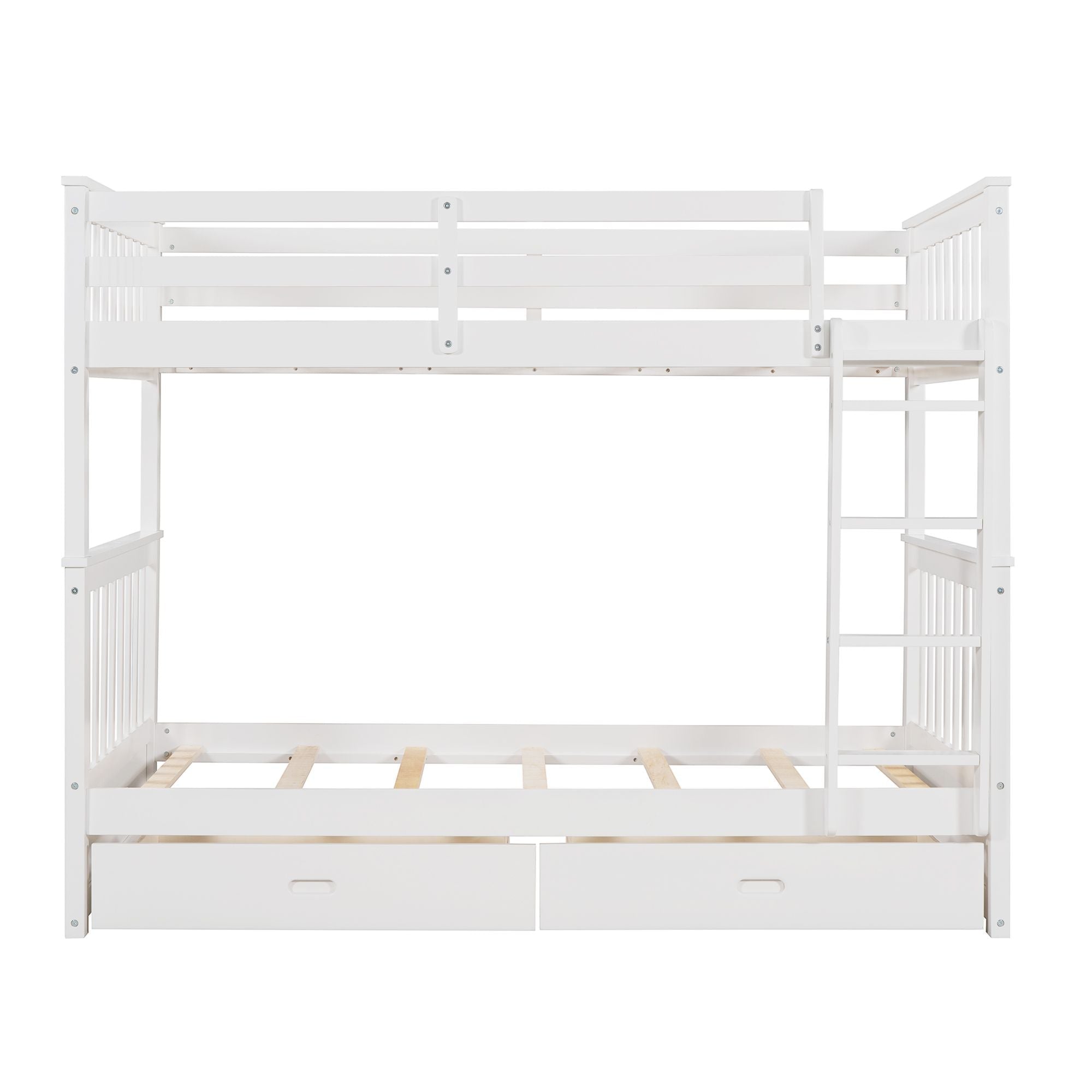 Space-Saving Twin Over Twin Wood Bunk Bed with Two Storage Drawers and Ladders in Multiple Finishes | Just Better Bunk Beds