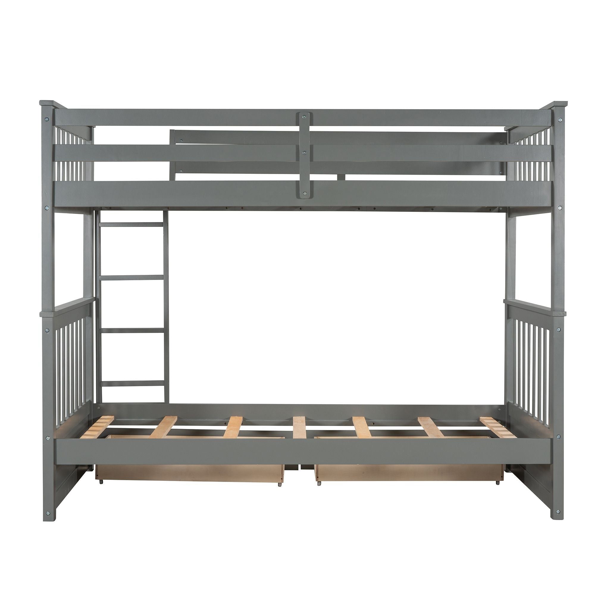 Space-Saving Twin Over Twin Wood Bunk Bed with Two Storage Drawers and Ladders in Multiple Finishes | Just Better Bunk Beds