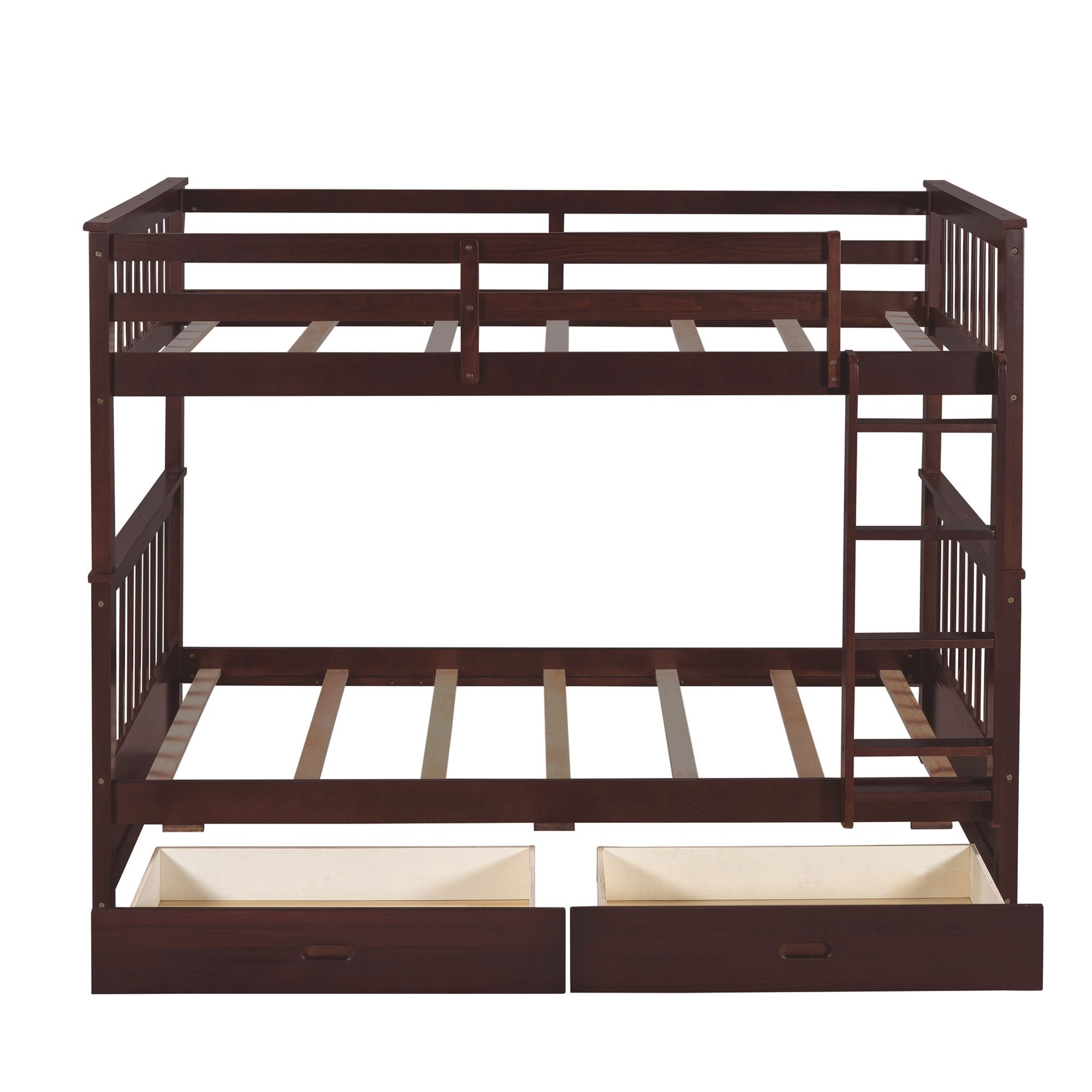 Space-Saving Twin Over Twin Wood Bunk Bed with Two Storage Drawers and Ladders in Multiple Finishes | Just Better Bunk Beds