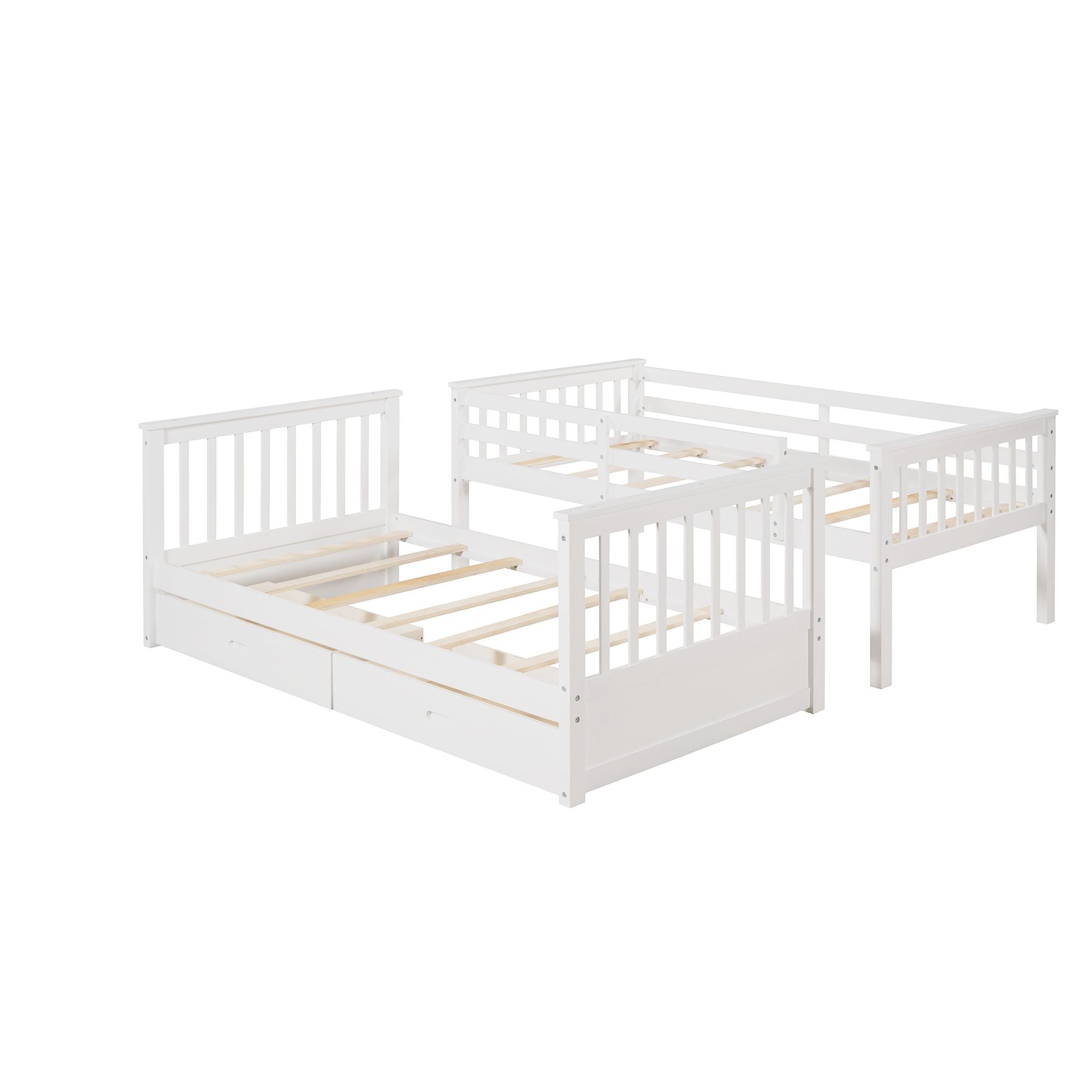 Space-Saving Twin Over Twin Wood Bunk Bed with Two Storage Drawers and Ladders in Multiple Finishes | Just Better Bunk Beds