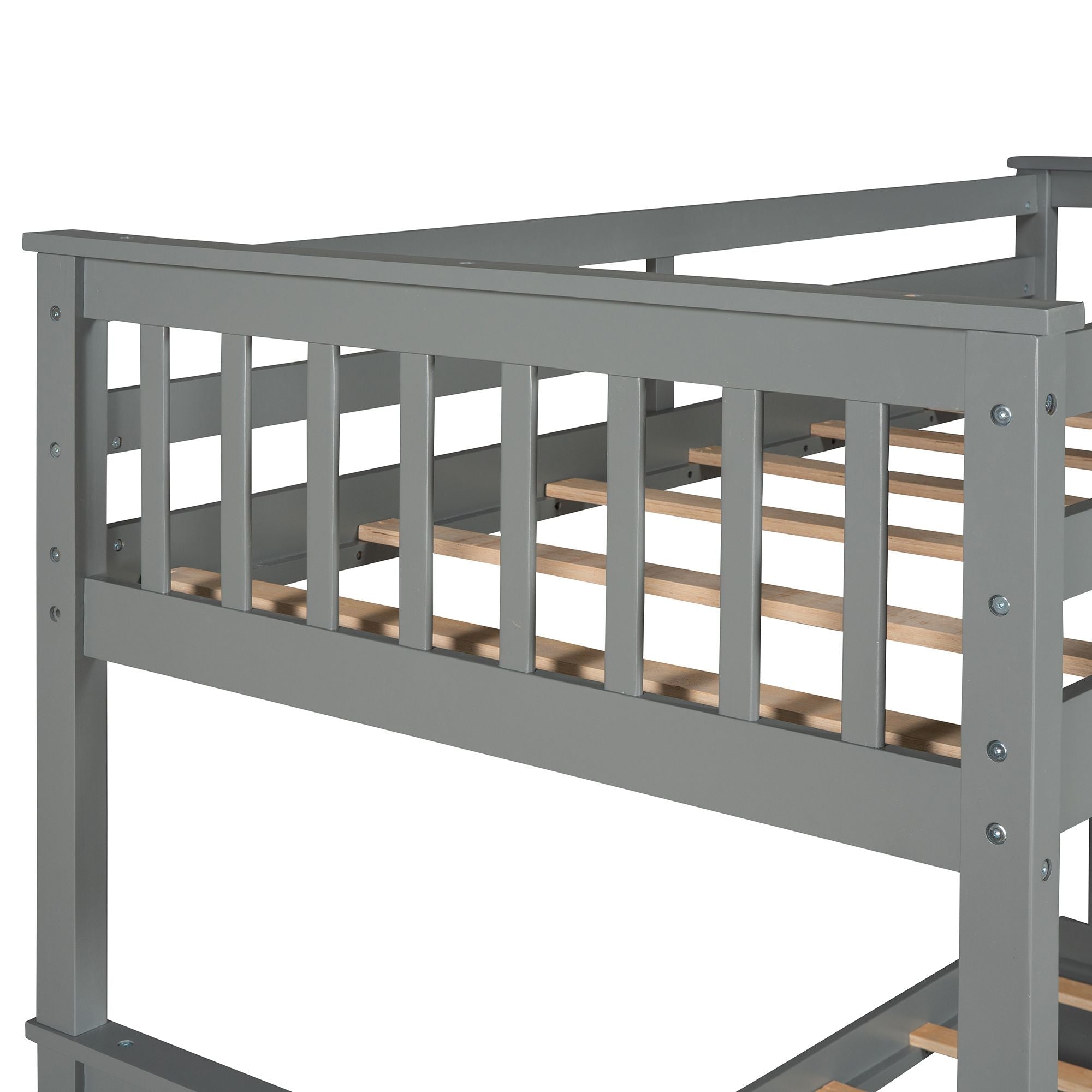 Space-Saving Twin Over Twin Wood Bunk Bed with Two Storage Drawers and Ladders in Multiple Finishes | Just Better Bunk Beds