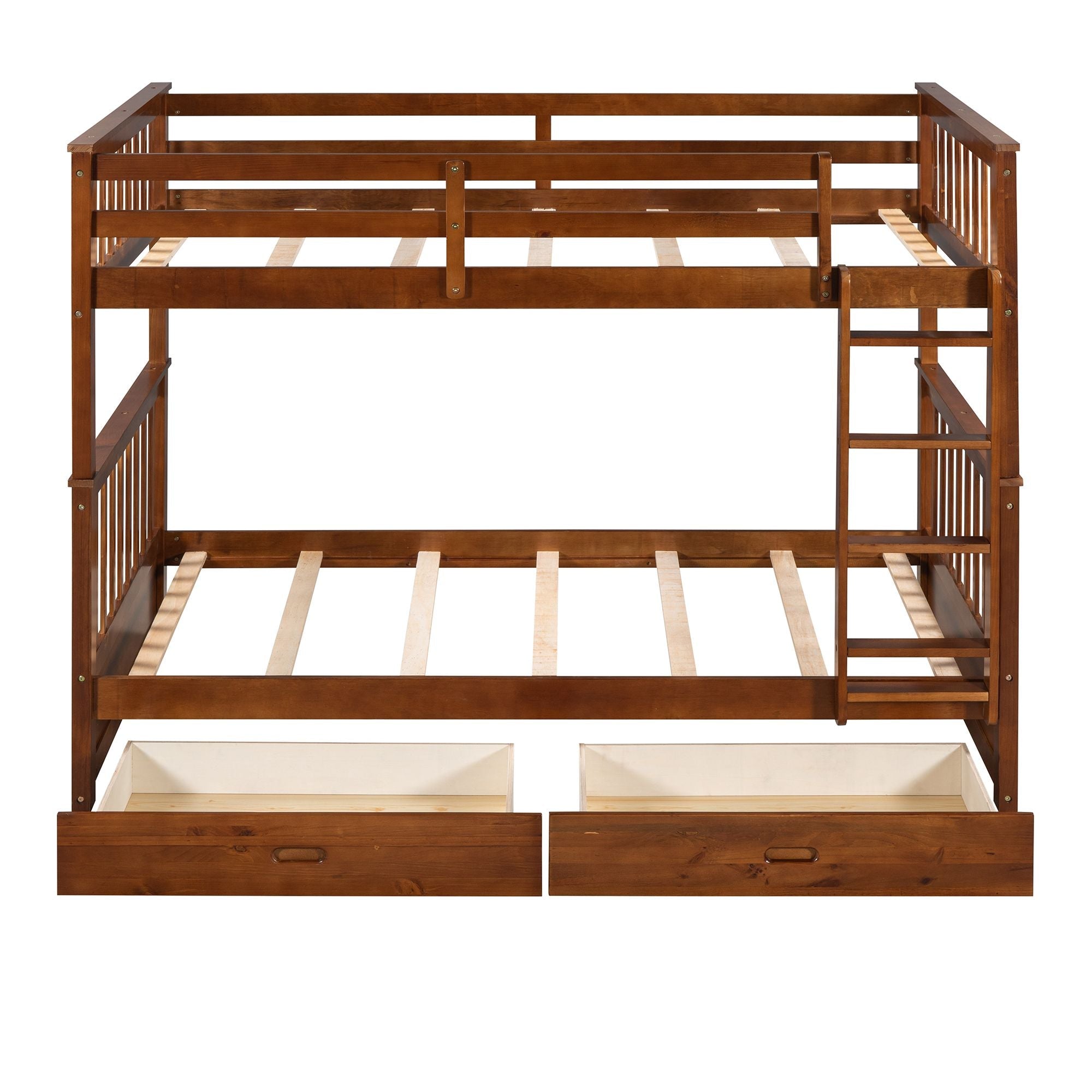 Space-Saving Twin Over Twin Wood Bunk Bed with Two Storage Drawers and Ladders in Multiple Finishes | Just Better Bunk Beds
