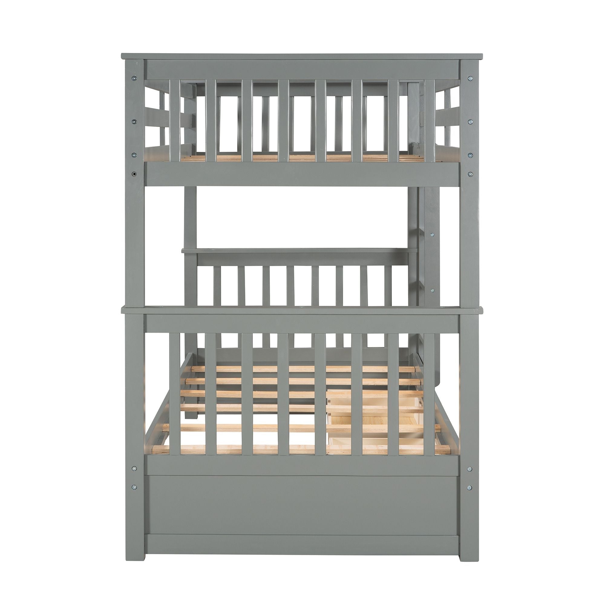 Space-Saving Twin Over Twin Wood Bunk Bed with Two Storage Drawers and Ladders in Multiple Finishes | Just Better Bunk Beds