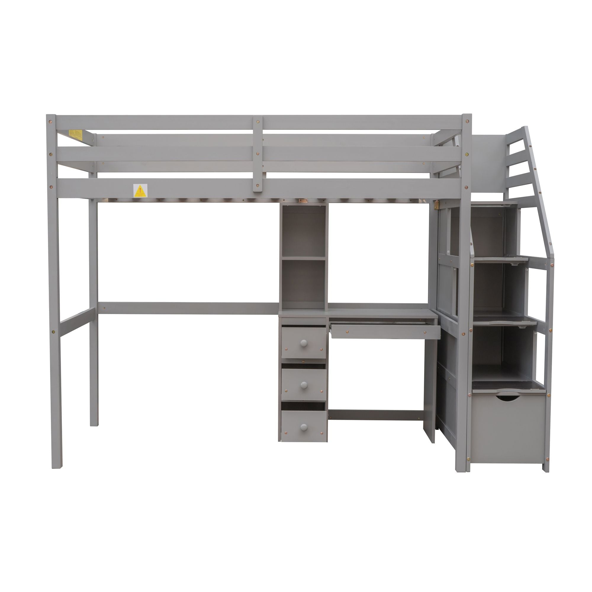 Space-Saving Twin Over Twin Wood Loft Bed with Desk, Storage Staircase, Stand-Alone Bed in White | Just Better Bunk Beds