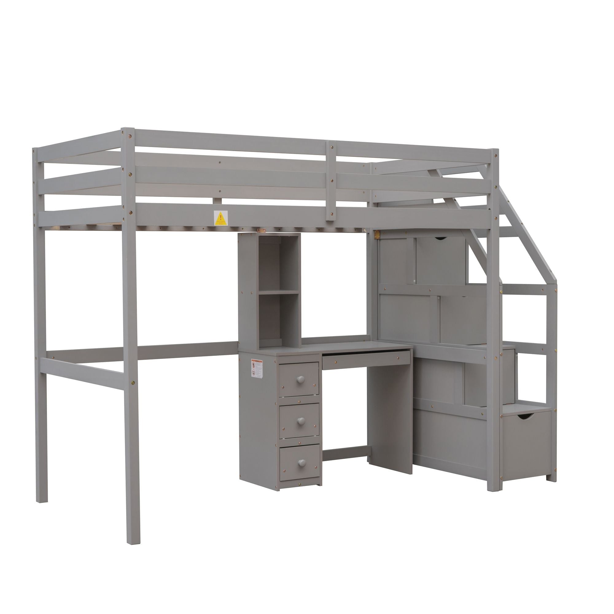 Space-Saving Twin Over Twin Wood Loft Bed with Desk, Storage Staircase, Stand-Alone Bed in White | Just Better Bunk Beds