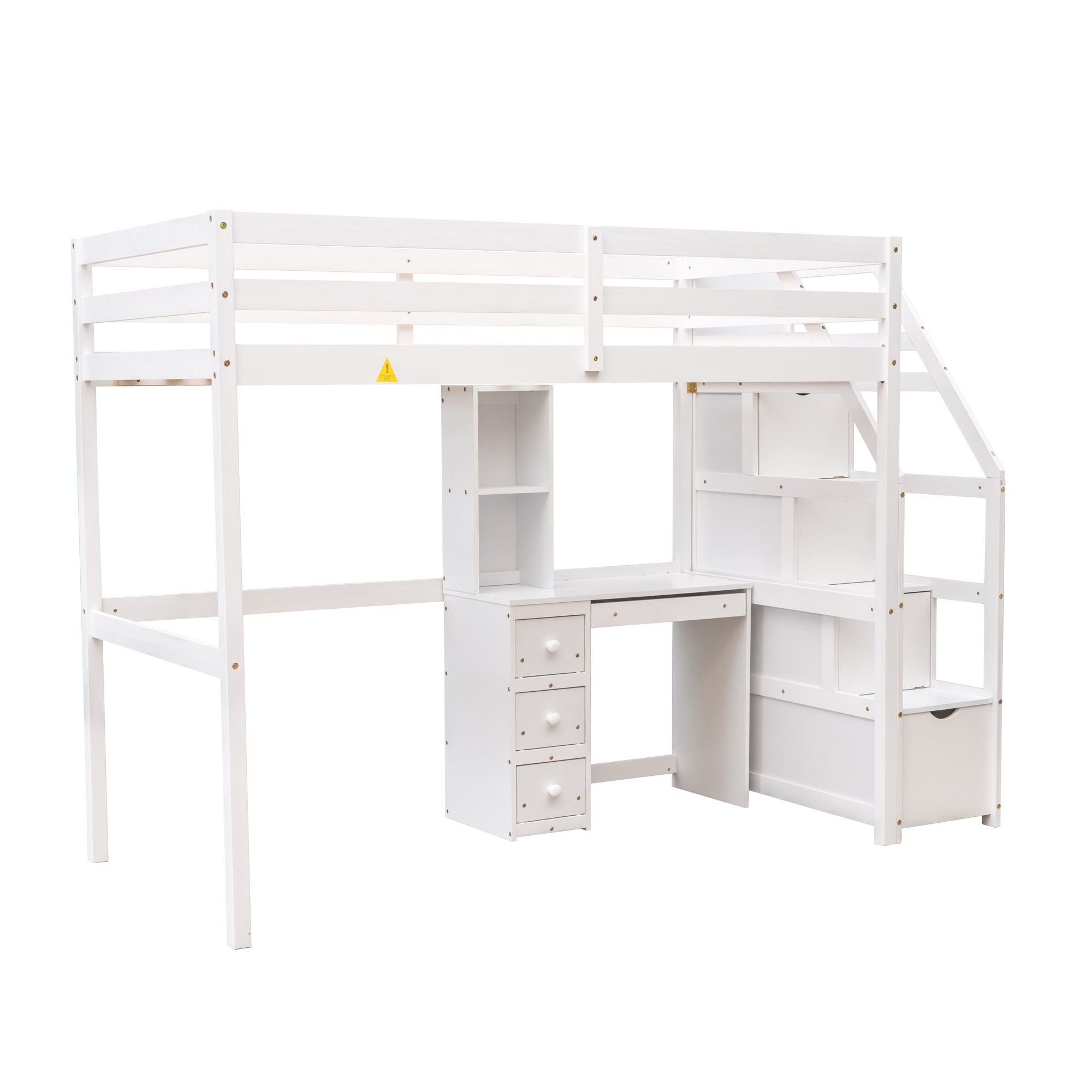 Space-Saving Twin Over Twin Wood Loft Bed with Desk, Storage Staircase, Stand-Alone Bed in White | Just Better Bunk Beds