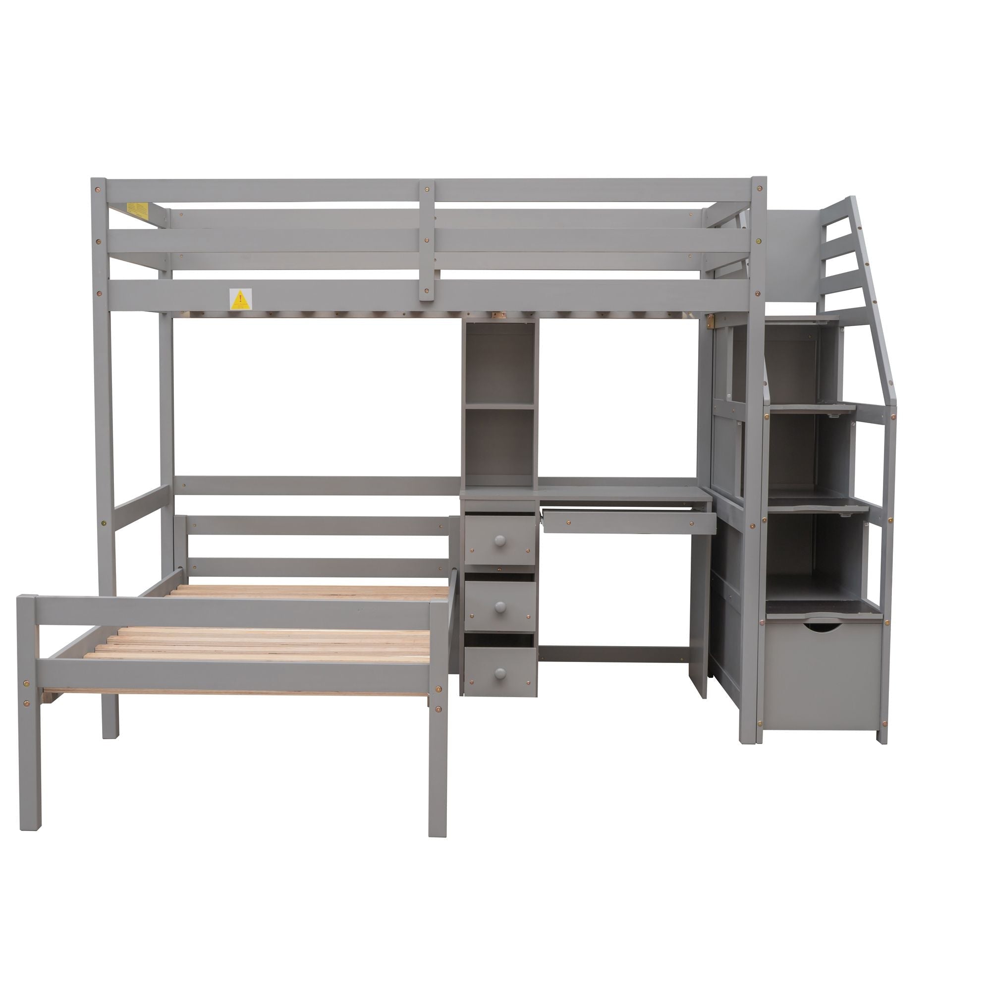 Space-Saving Twin Over Twin Wood Loft Bed with Desk, Storage Staircase, Stand-Alone Bed in White | Just Better Bunk Beds