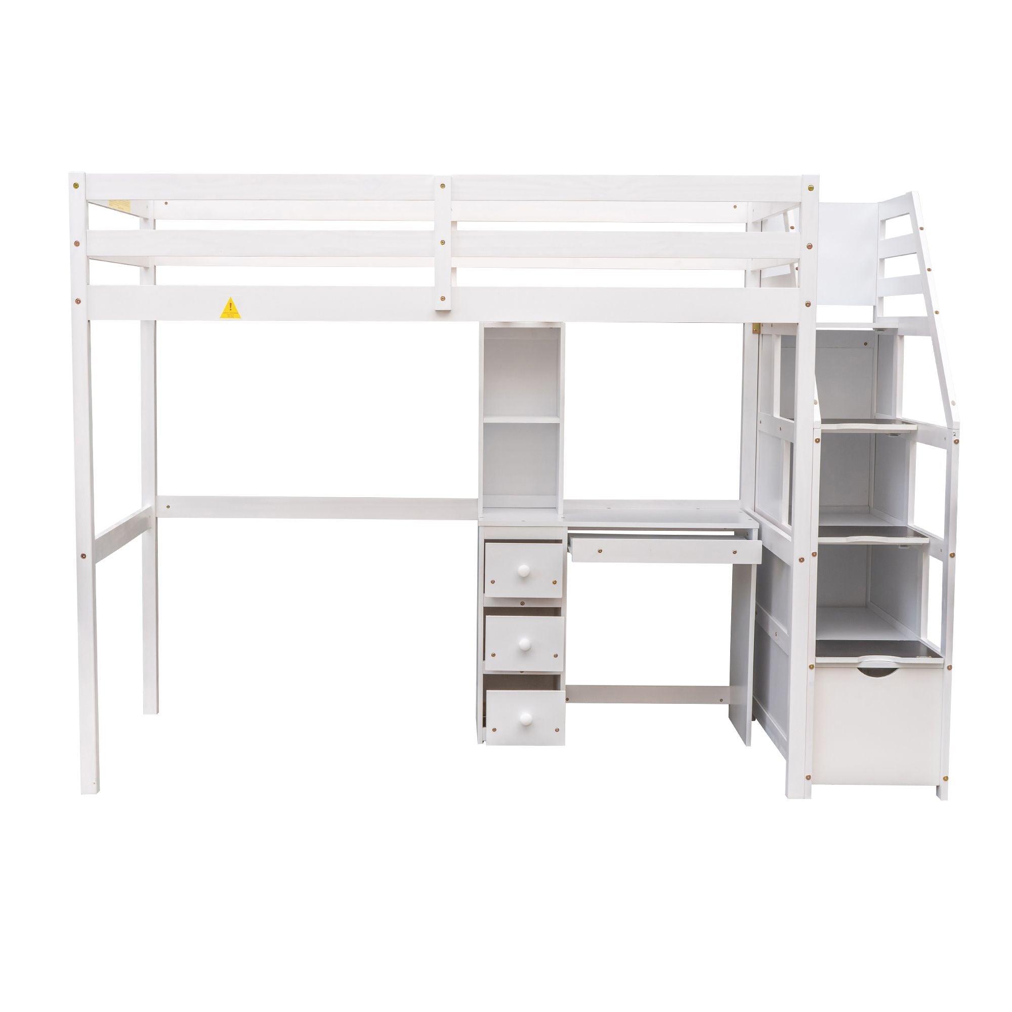 Space-Saving Twin Over Twin Wood Loft Bed with Desk, Storage Staircase, Stand-Alone Bed in White | Just Better Bunk Beds