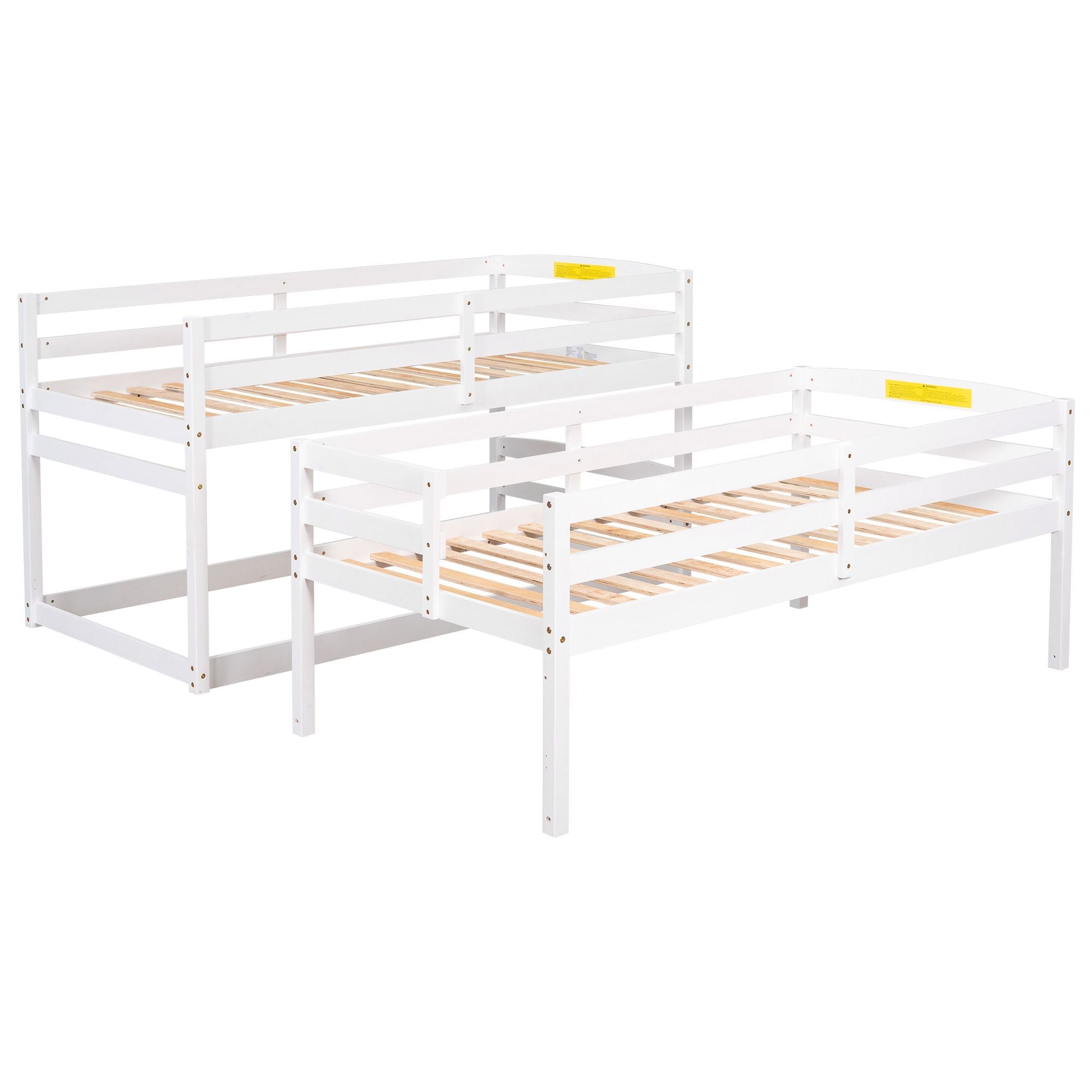 Space-Saving Twin Triple Wood Bunk Bed with Storage Staircase, White | Just Better Bunk Beds