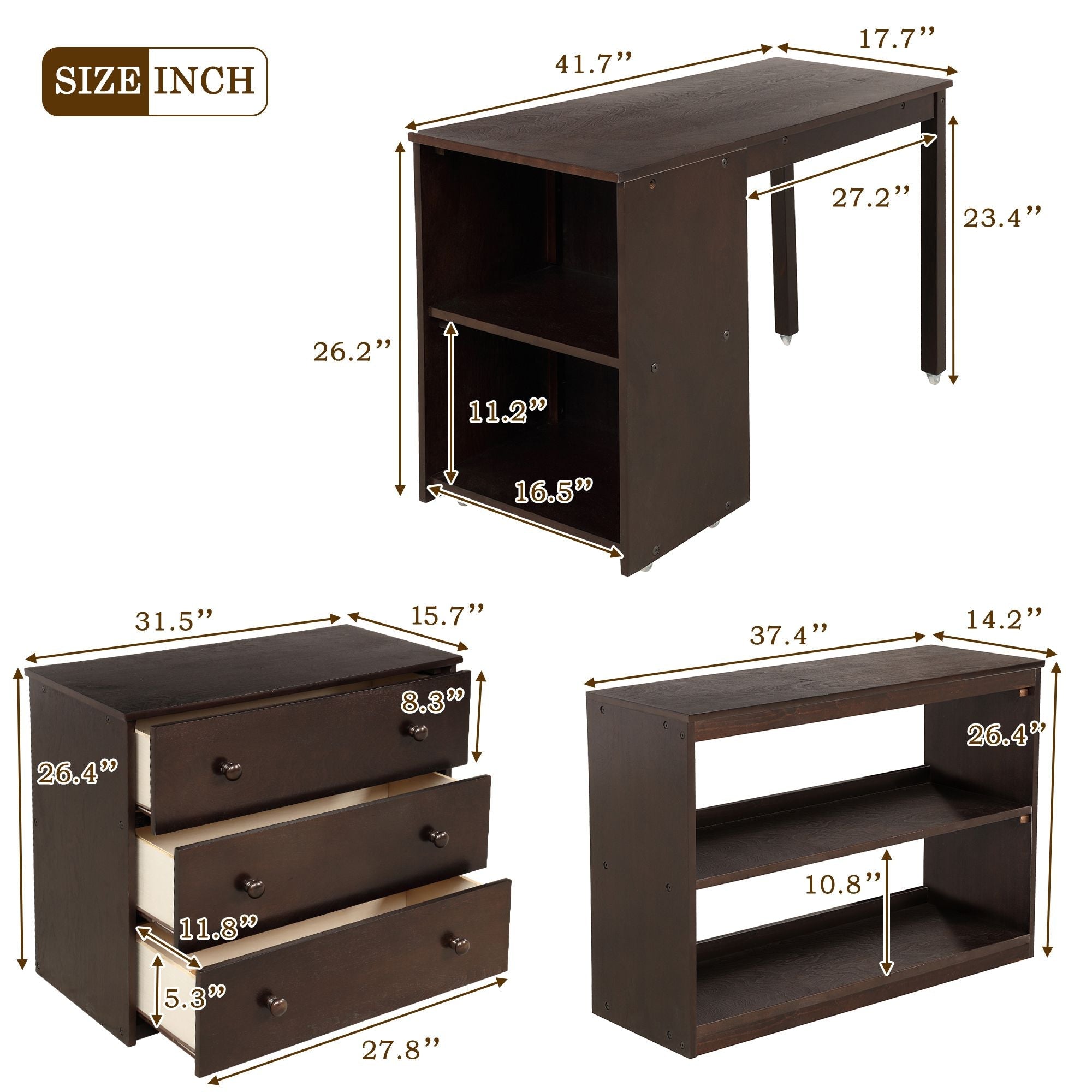 Space-Saving Twin Wood Loft Bed with Cabinet and Rolling Desk in White, Gray, Espresso | Just Better Bunk Beds