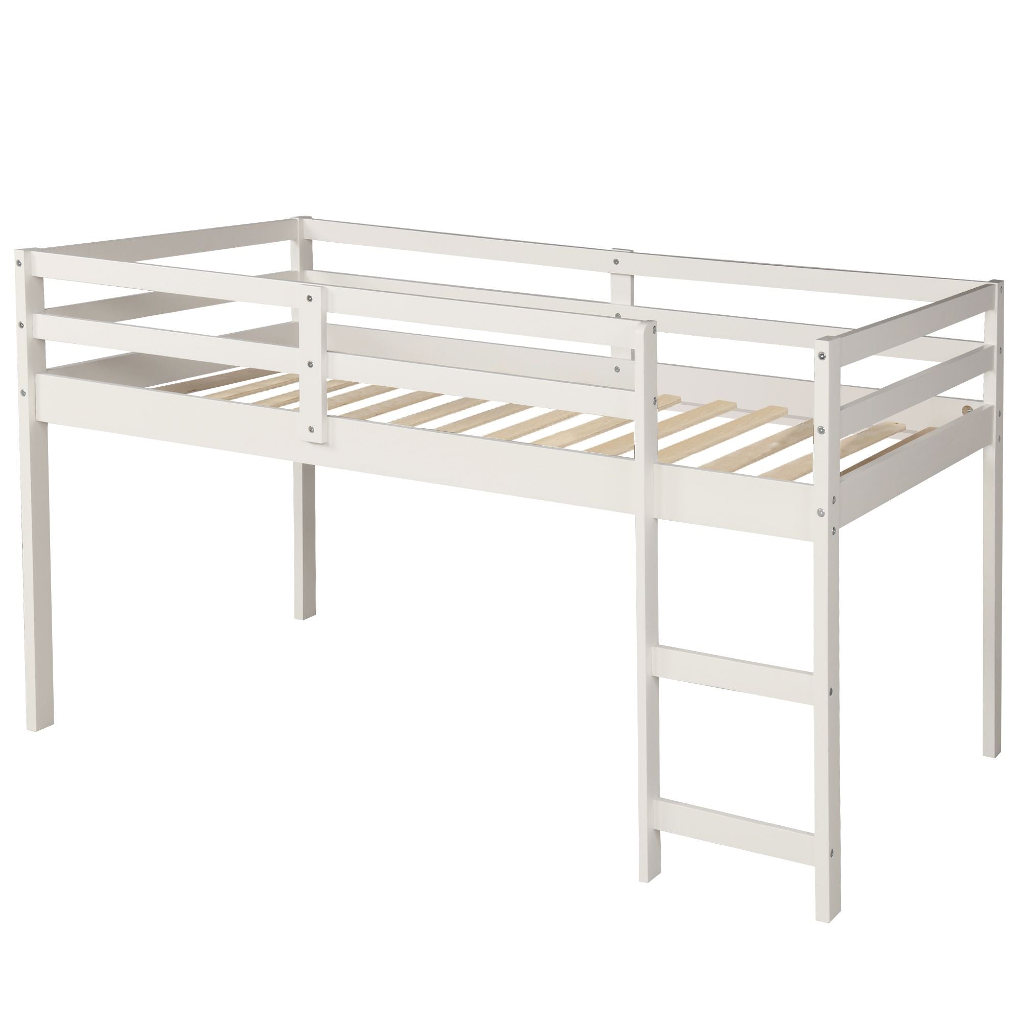 Space-Saving Twin Wood Loft Bed with Cabinet and Rolling Desk in White, Gray, Espresso | Just Better Bunk Beds