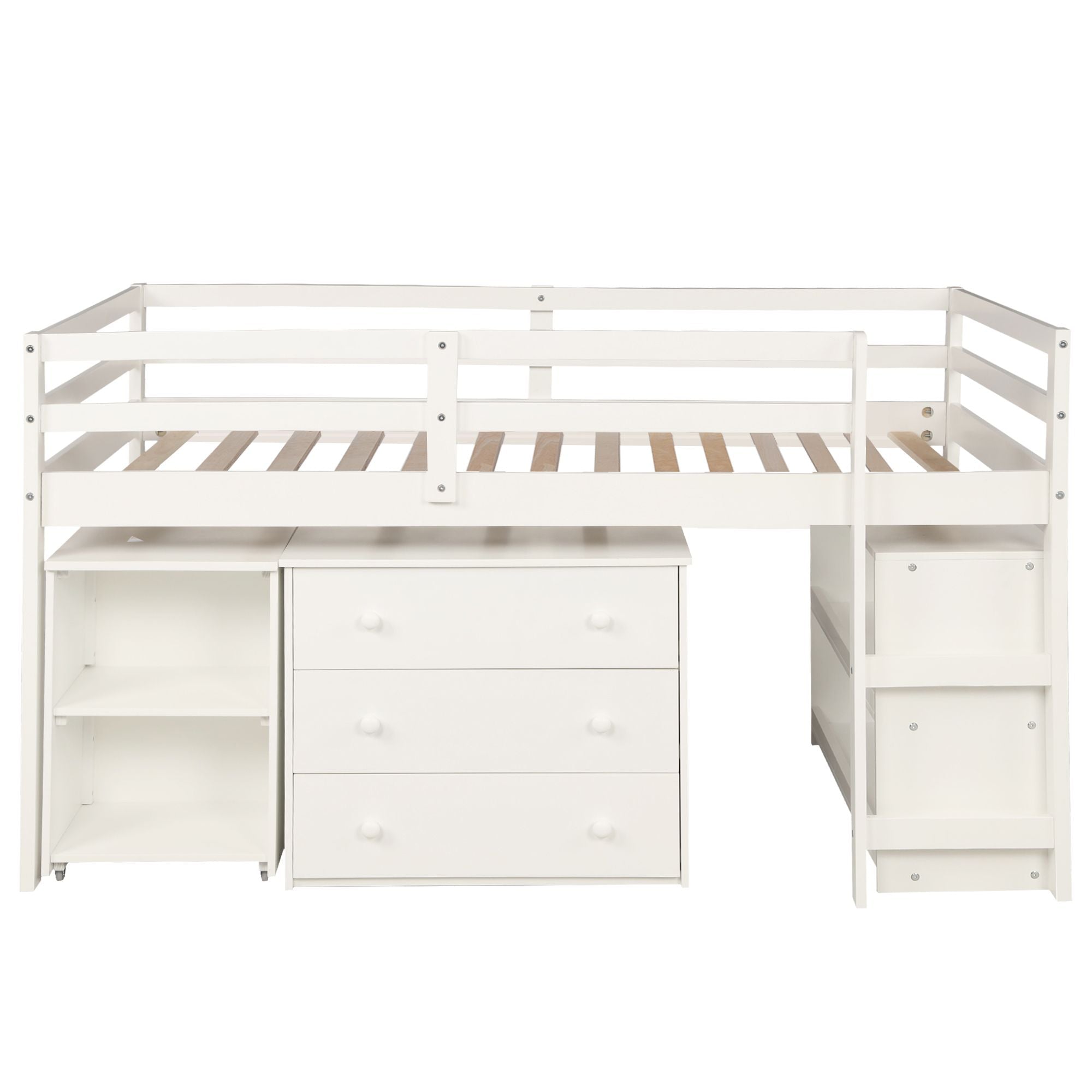 Space-Saving Twin Wood Loft Bed with Cabinet and Rolling Desk in White, Gray, Espresso | Just Better Bunk Beds