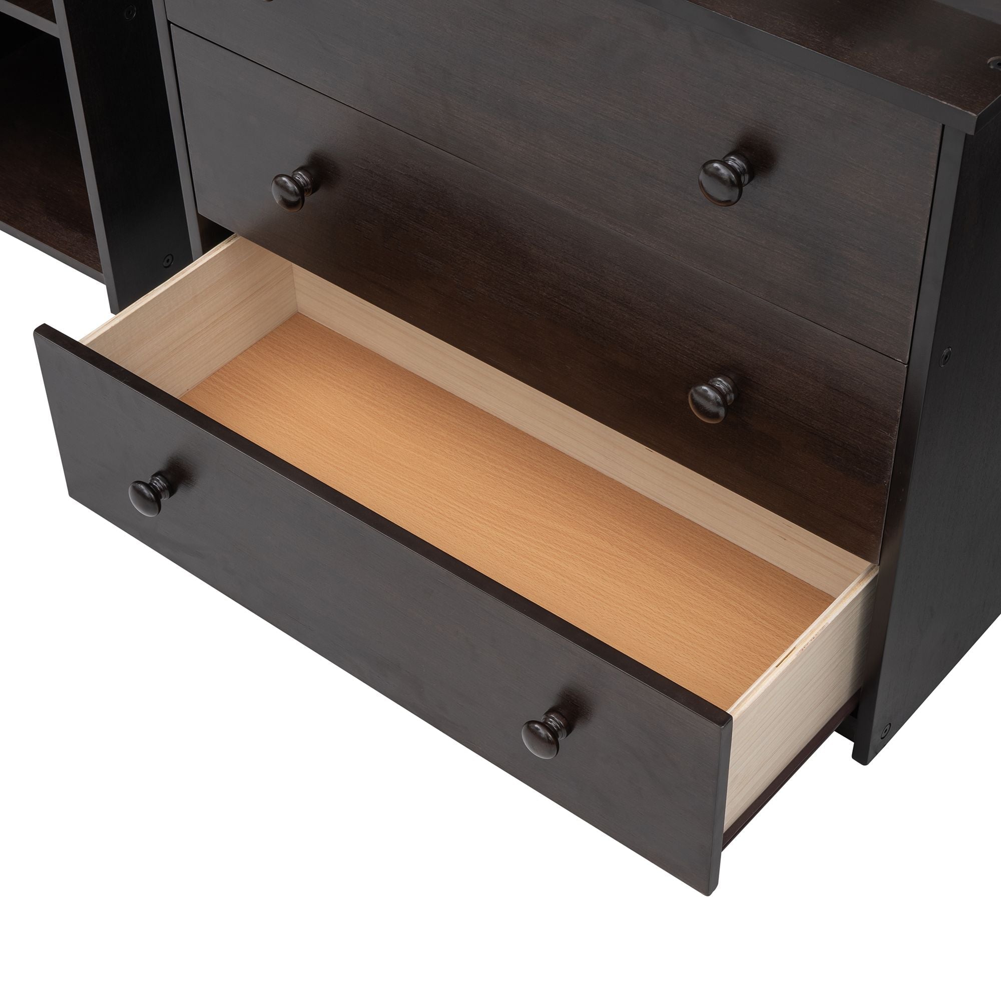 Space-Saving Twin Wood Loft Bed with Cabinet and Rolling Desk in White, Gray, Espresso | Just Better Bunk Beds