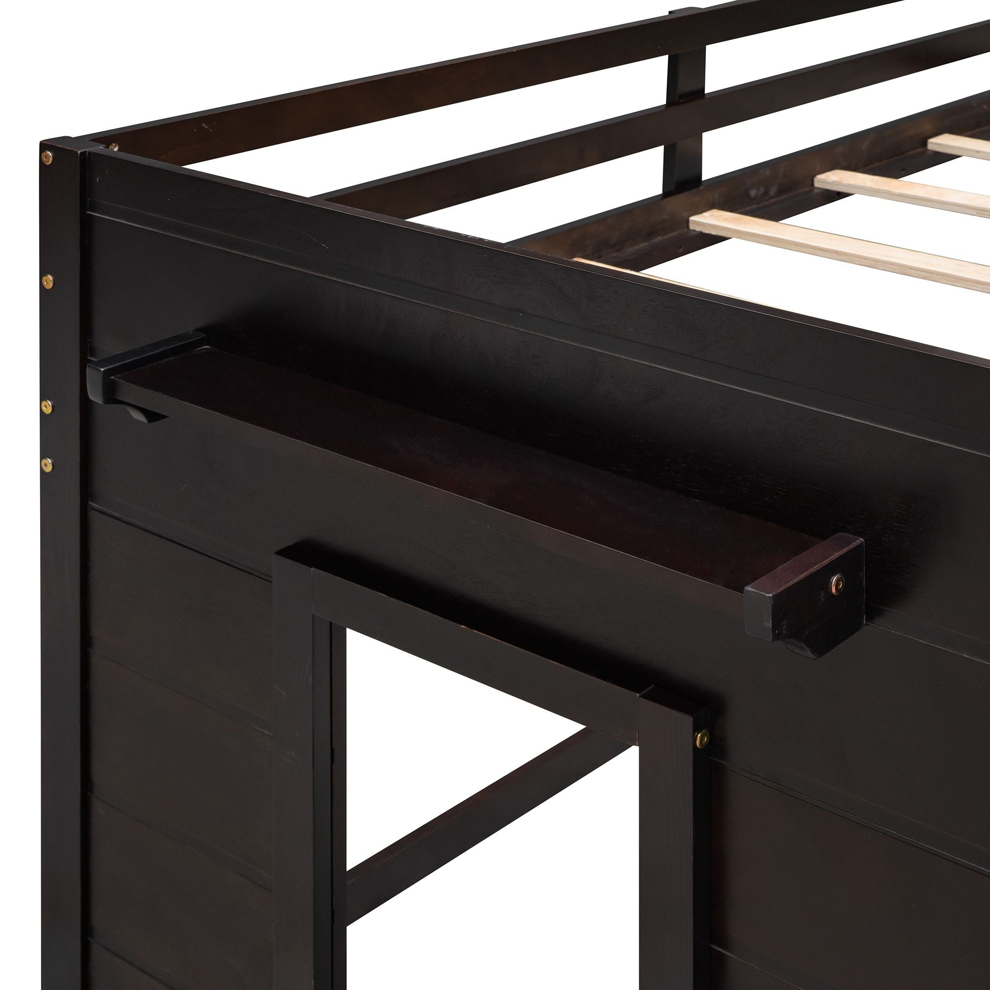 Space-Saving Twin Wood Loft Bed with Cabinet and Shelf, White Gray Espresso | Just Better Bunk Beds