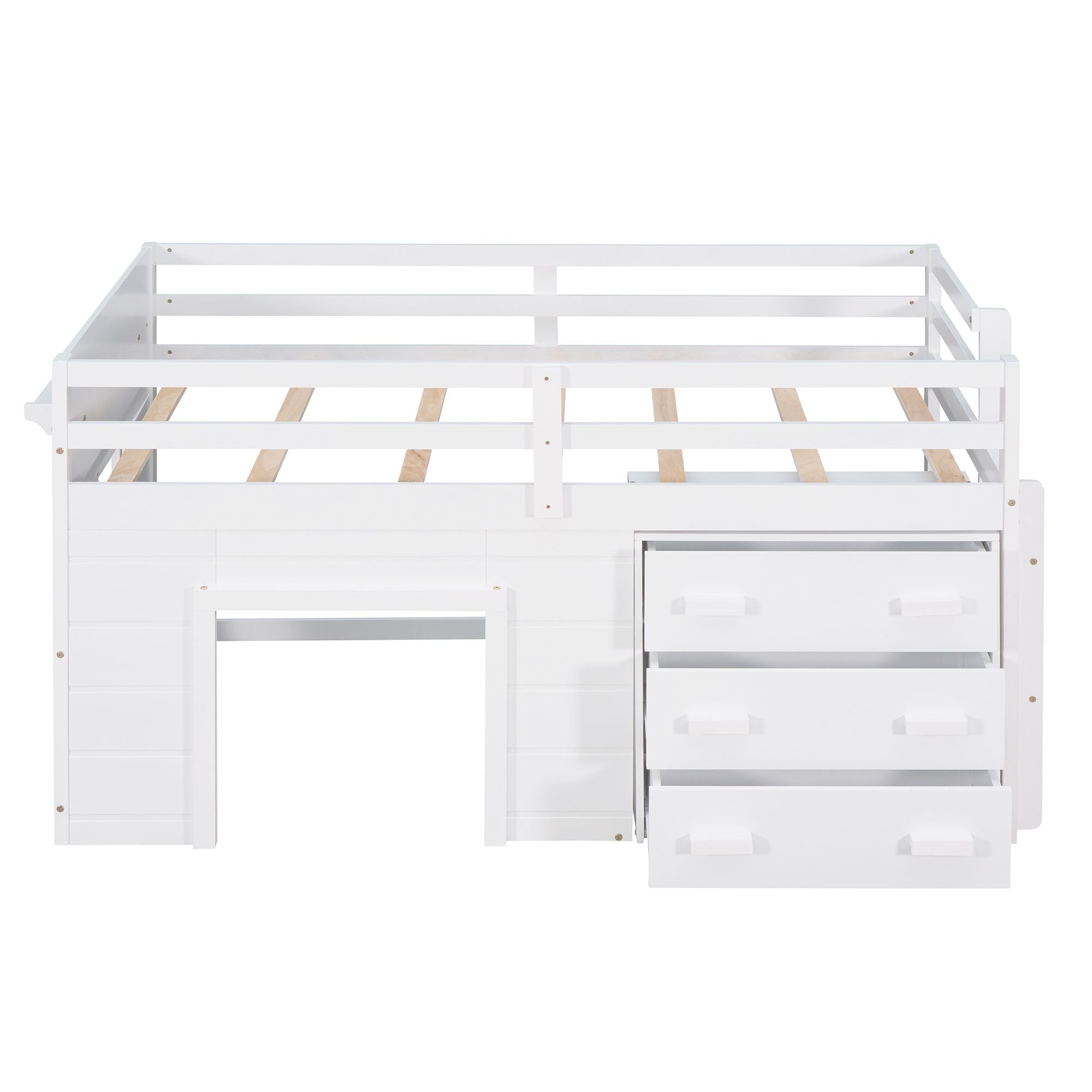 Space-Saving Twin Wood Loft Bed with Cabinet and Shelf, White Gray Espresso | Just Better Bunk Beds