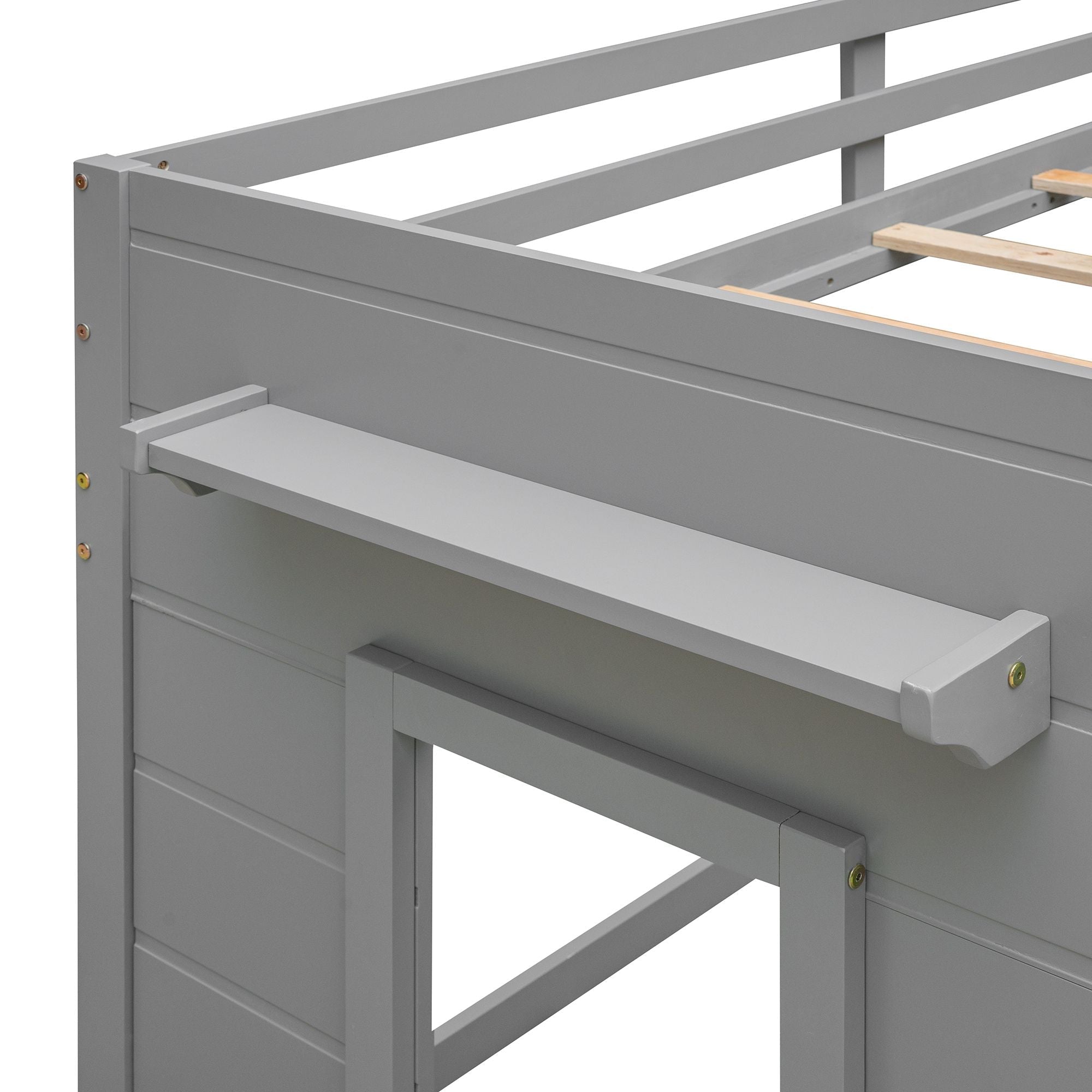 Space-Saving Twin Wood Loft Bed with Cabinet and Shelf, White Gray Espresso | Just Better Bunk Beds