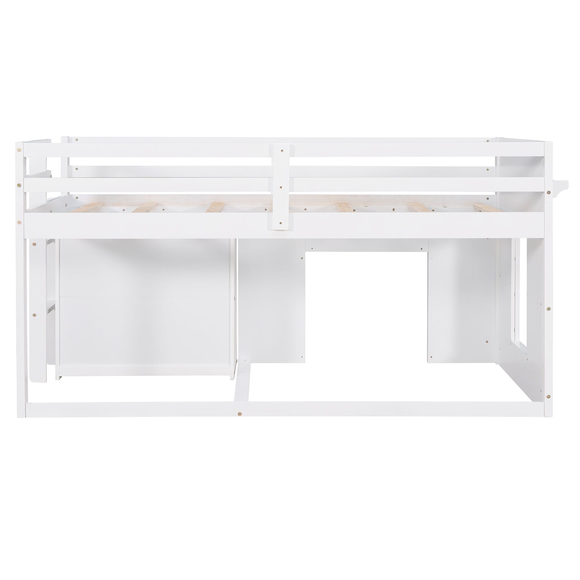 Space-Saving Twin Wood Loft Bed with Cabinet and Shelf, White Gray Espresso | Just Better Bunk Beds