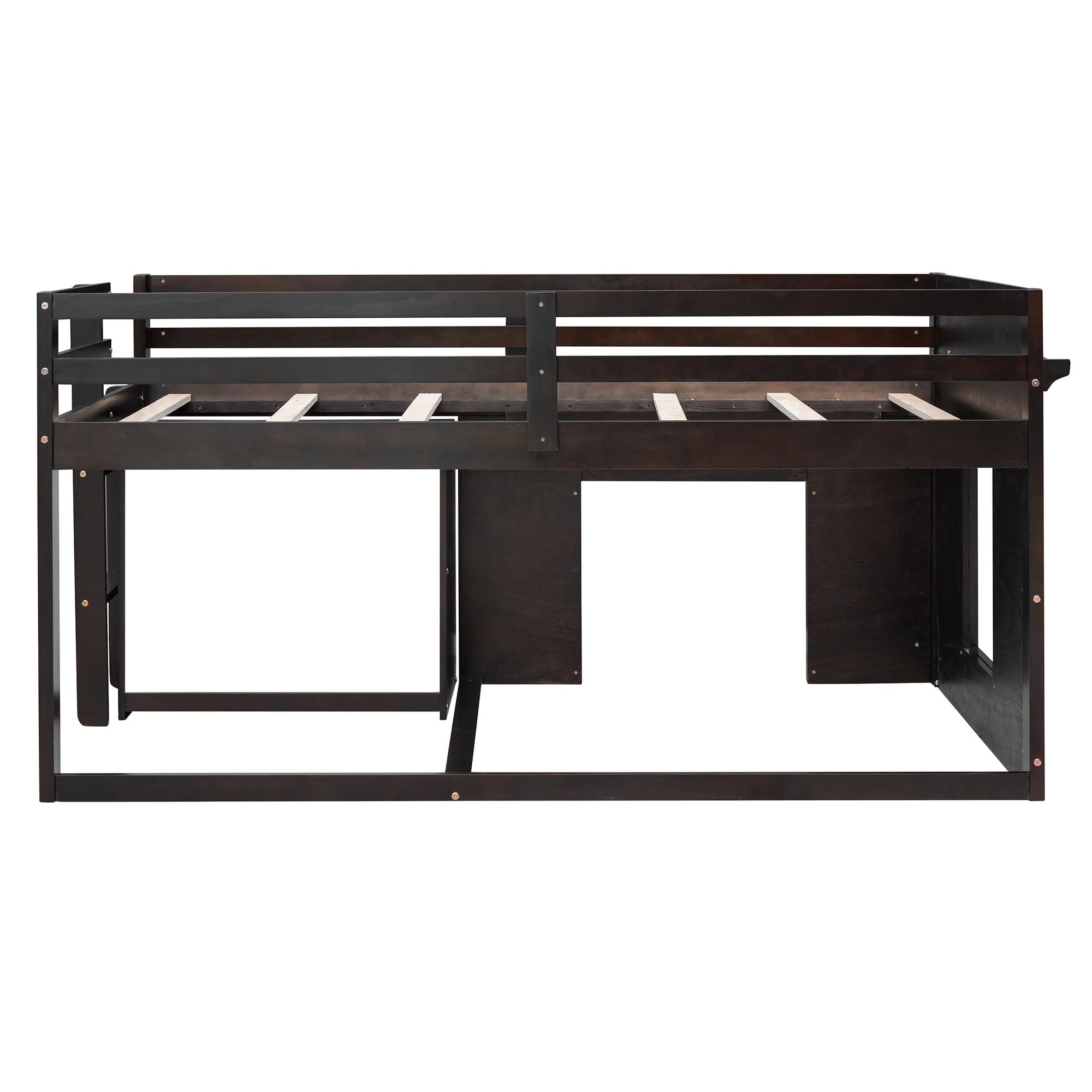 Space-Saving Twin Wood Loft Bed with Cabinet and Shelf, White Gray Espresso | Just Better Bunk Beds